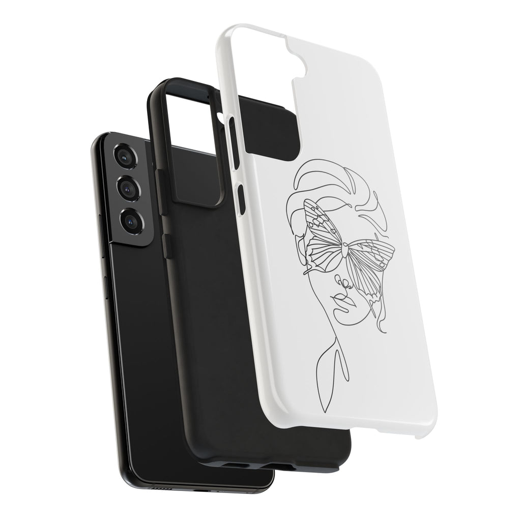 Butterfly Line Art Tough Phone Case — Minimalist Woman Face Design