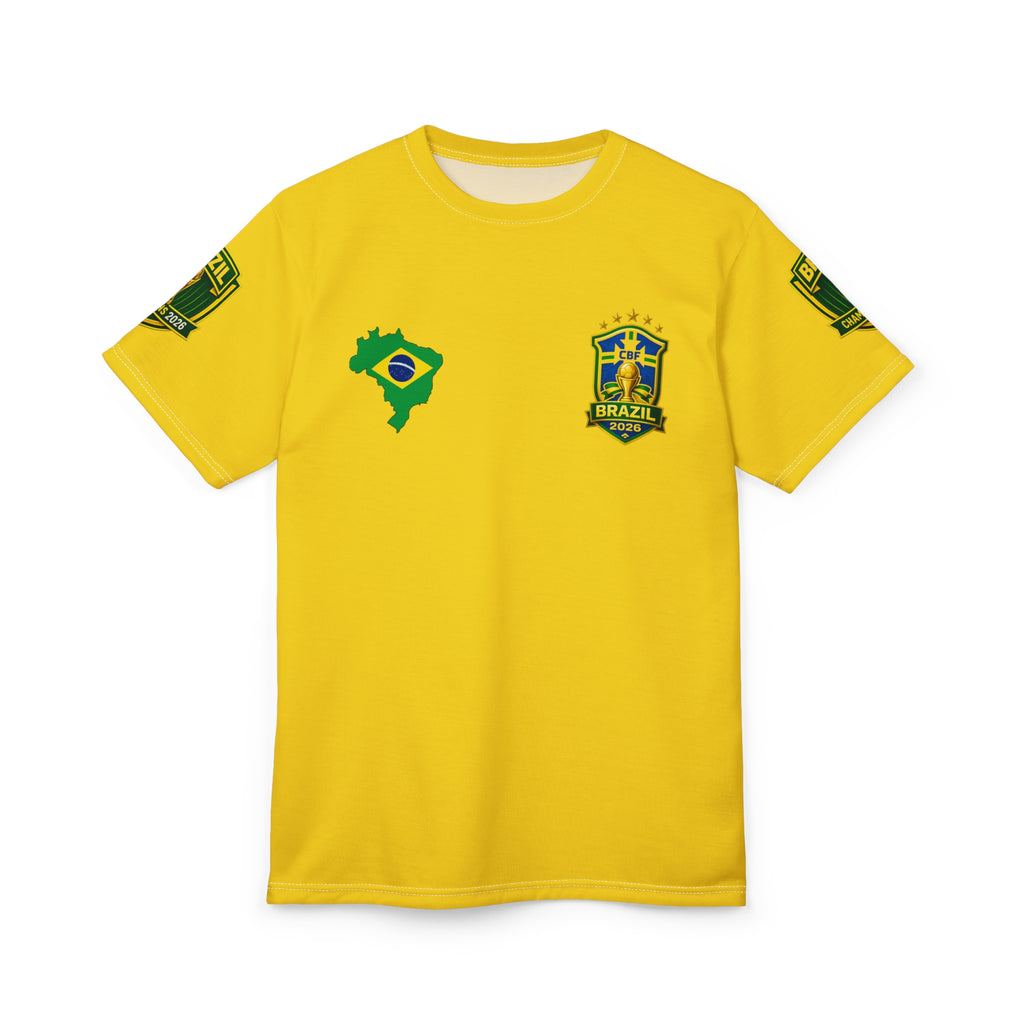 Brazil Flag Crest T-Shirt — Yellow Soccer Fan Tee