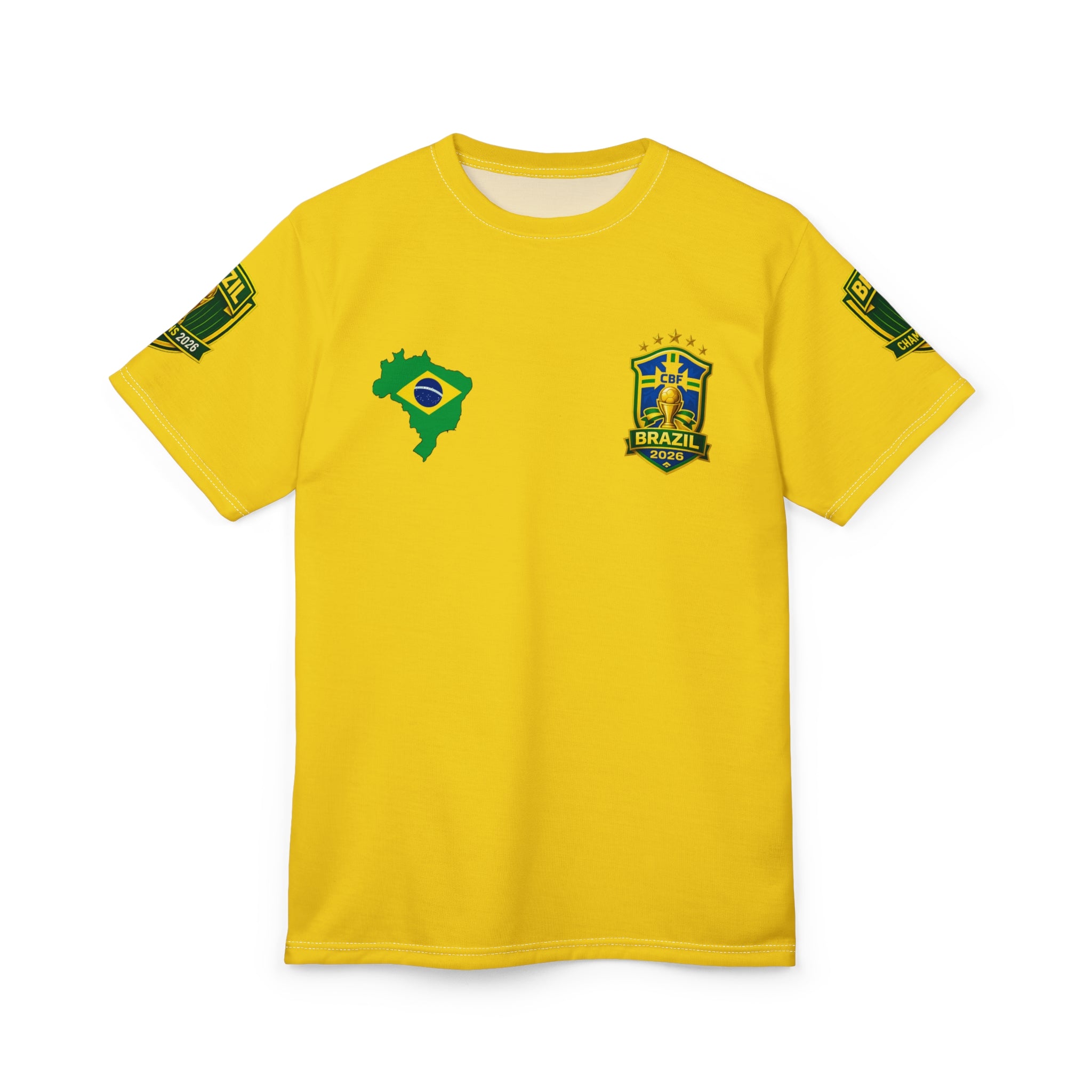Brazil Flag Crest T-Shirt — Yellow Soccer Fan Tee