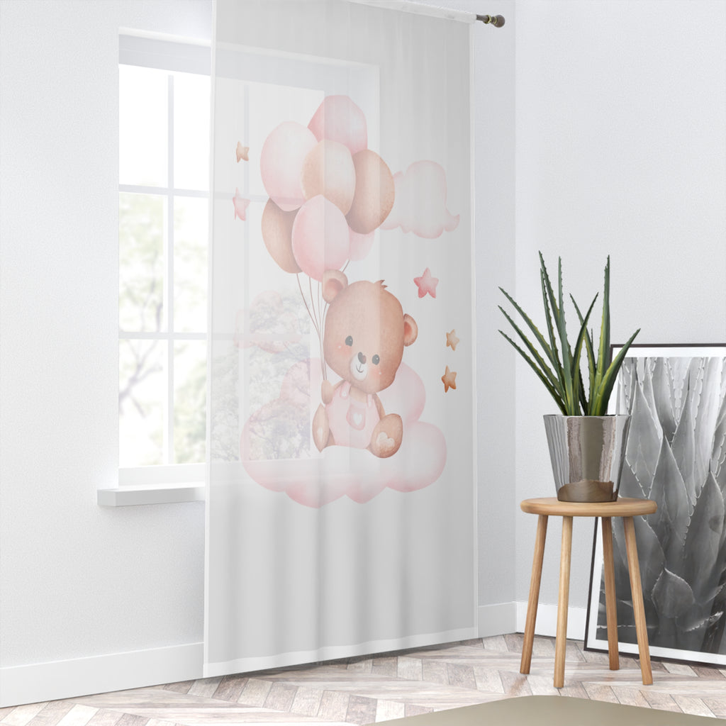 Nursery Curtain — Soft Pink Teddy Bear with Balloons Window Curtain