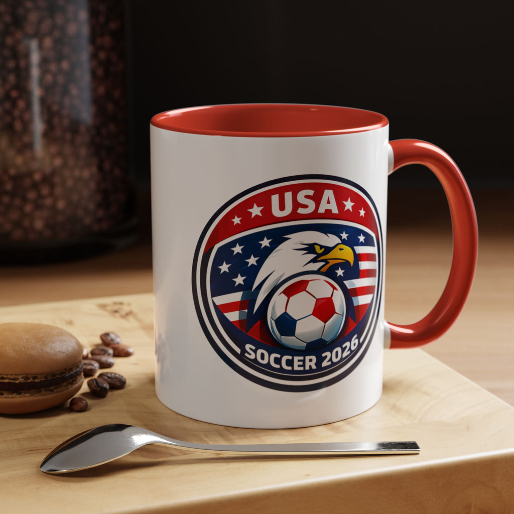 USA Soccer 2026 Accent Coffee Mug — Eagle & Flag Soccer Team Fan Gift (11/15oz)