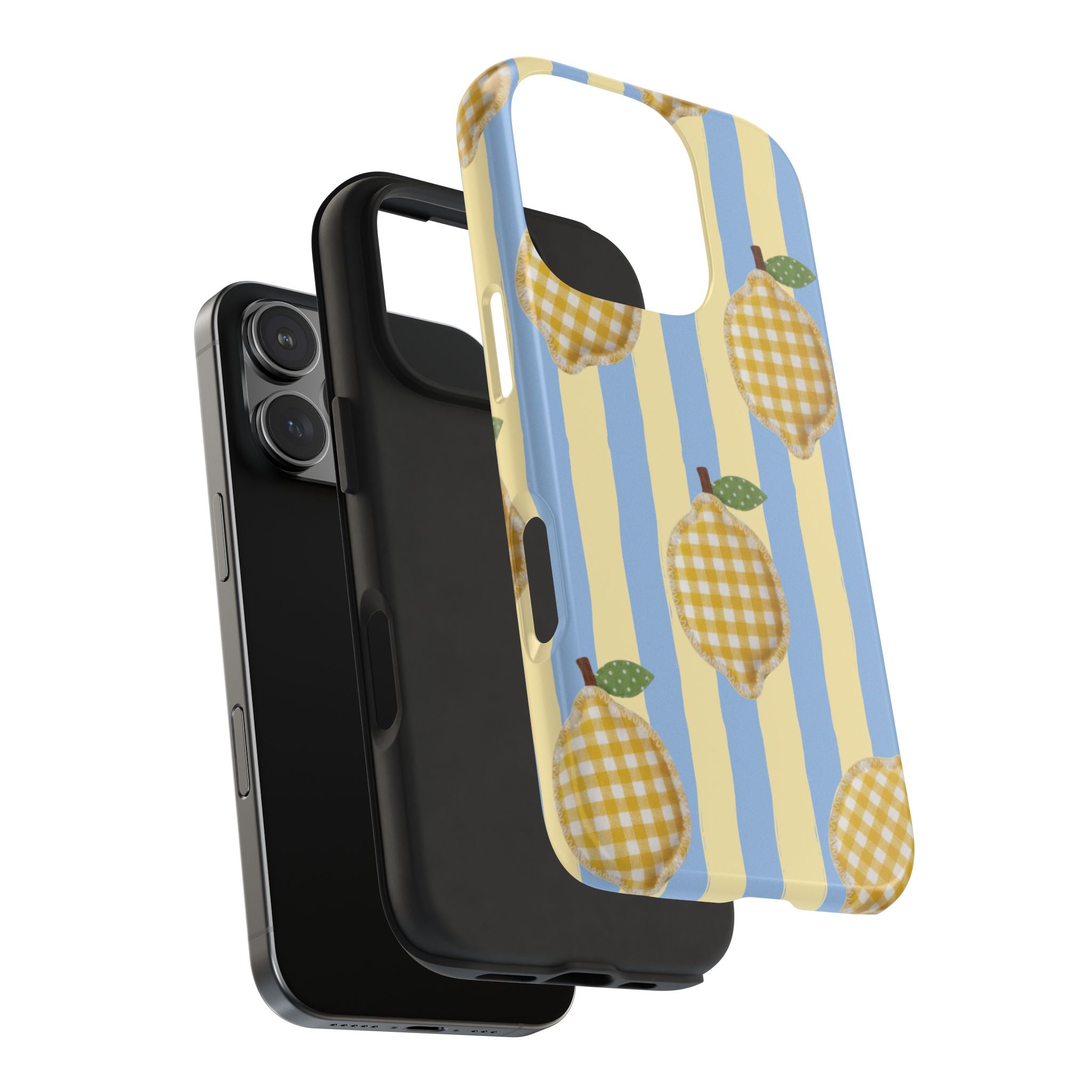 Tough Phone Case — Blue & Yellow Gingham Lemon Design