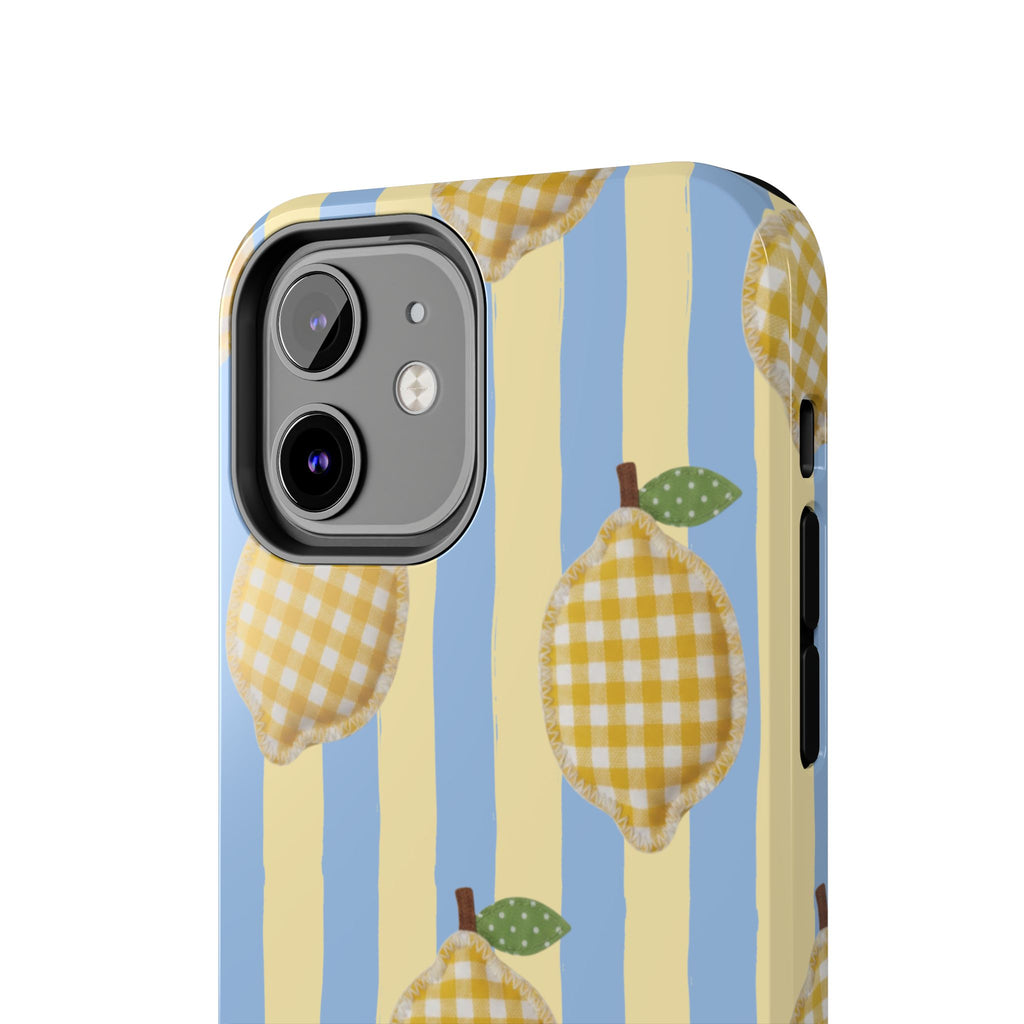 Tough Phone Case — Blue & Yellow Gingham Lemon Design