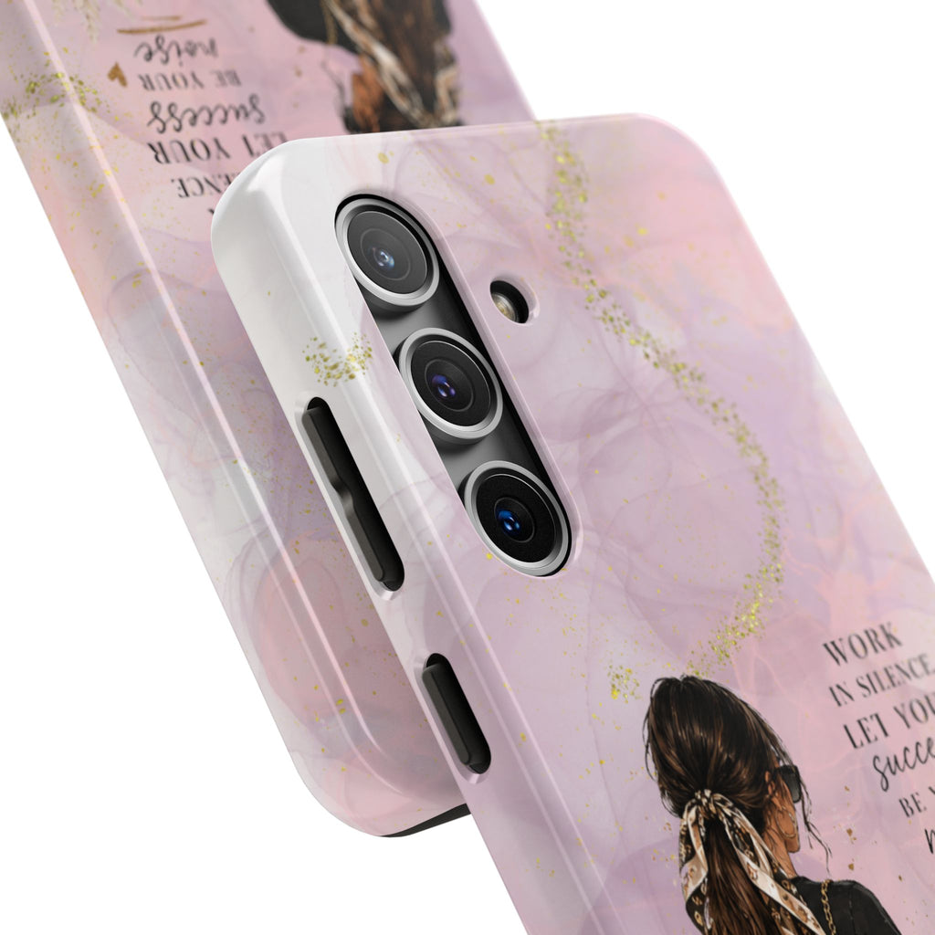 Inspirational Pink Work Desk Phone Case — "Work in Silence, Let Your Success Be Your Noise"