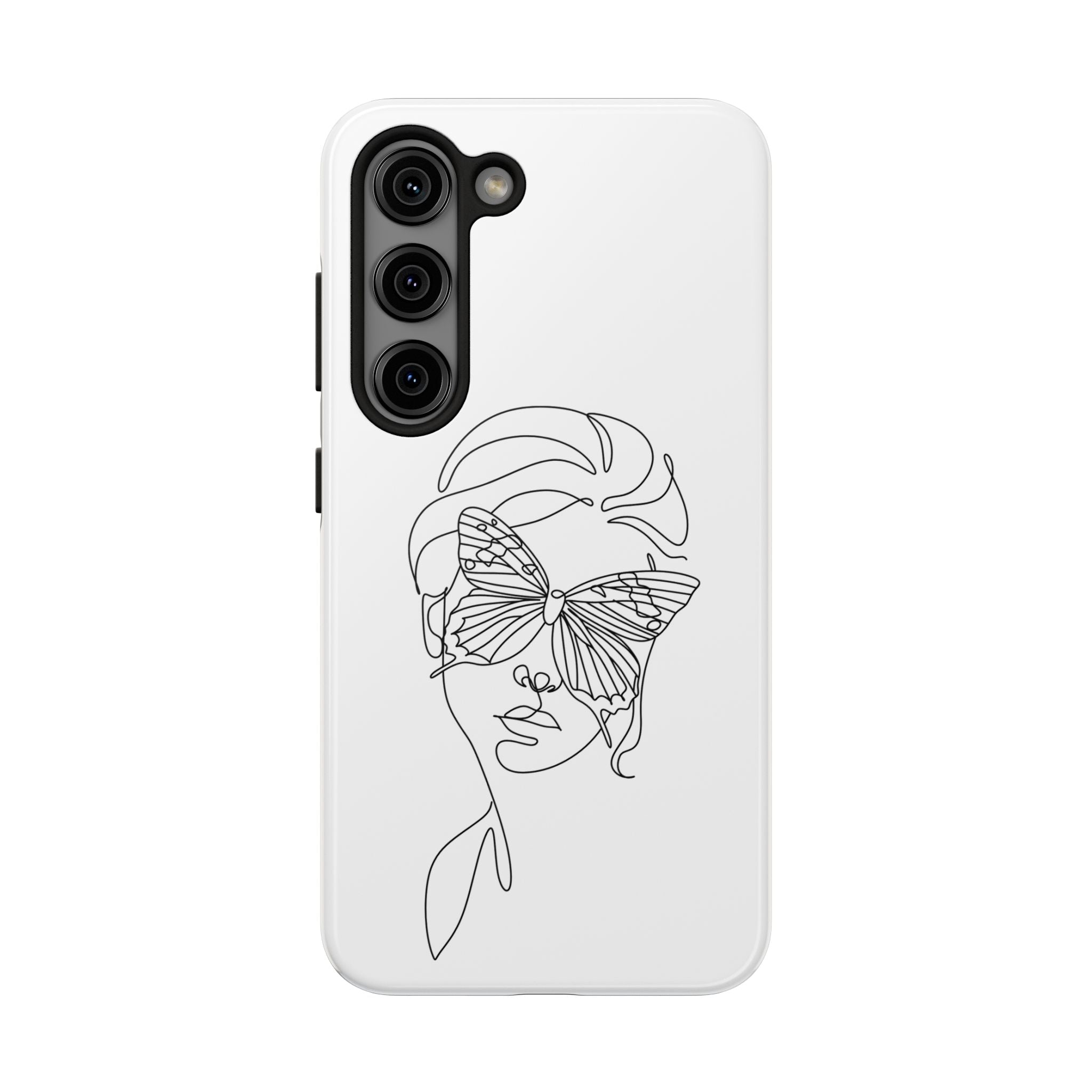 Butterfly Line Art Tough Phone Case — Minimalist Woman Face Design