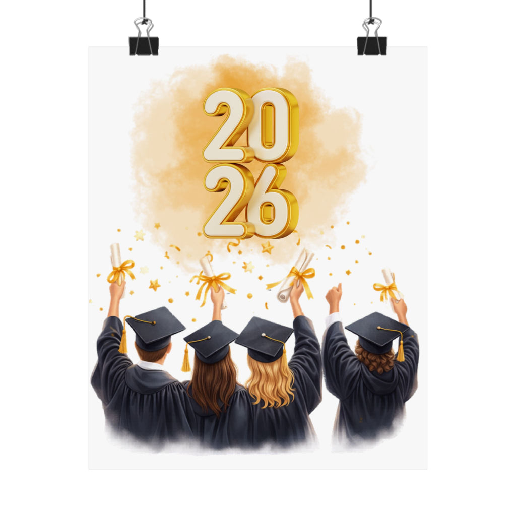 2026 Graduation Poster — Class of 2026 Cap Toss Matte Vertical Print
