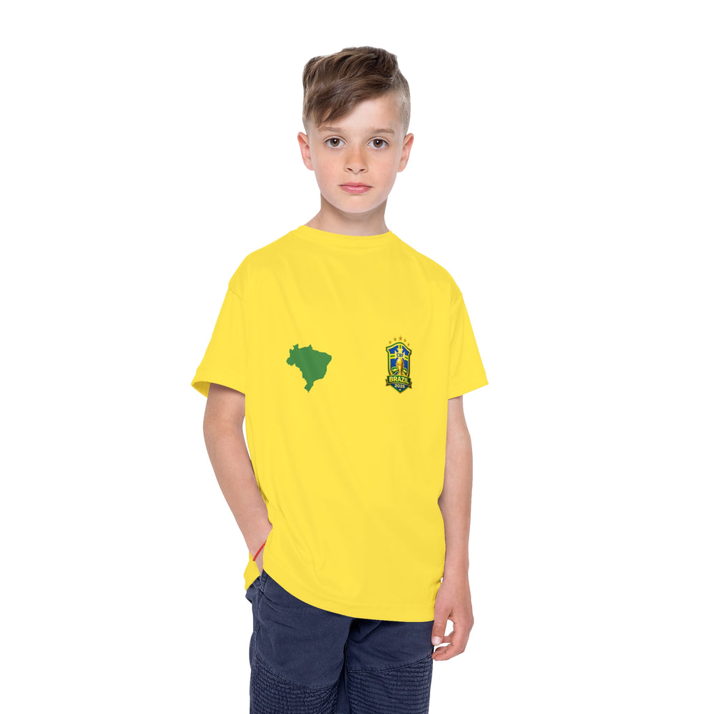 Brazil Kids Soccer Jersey – Yellow AOP Shirt with Flag and Crest