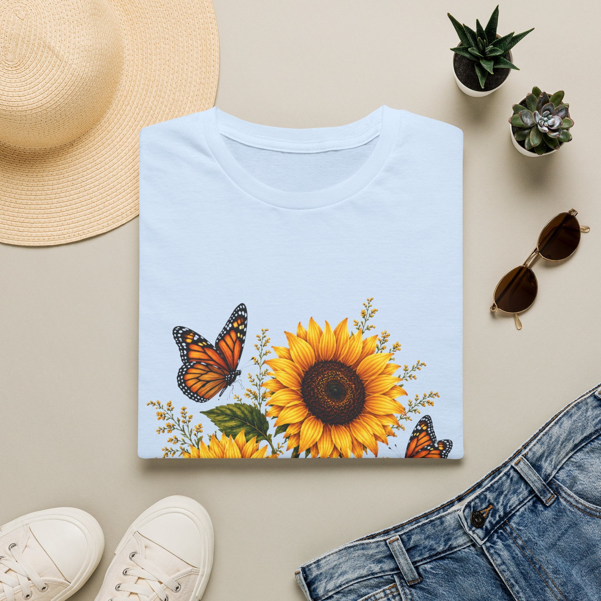 Sunflower & Monarch Butterfly T-Shirt — Floral Summer Tee