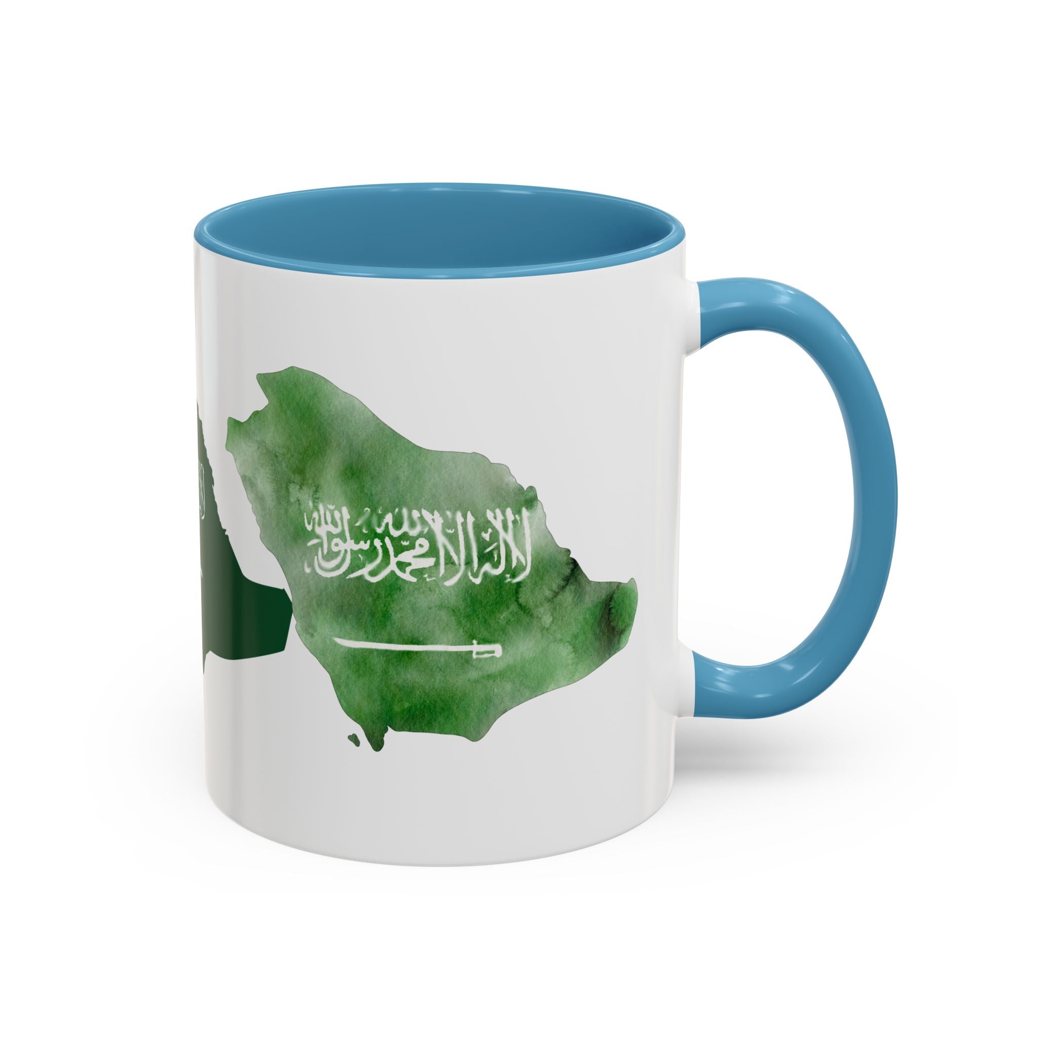 Saudi Arabia Flag Map Accent Coffee Mug — Green Watercolor Saudi Map (11/15oz)