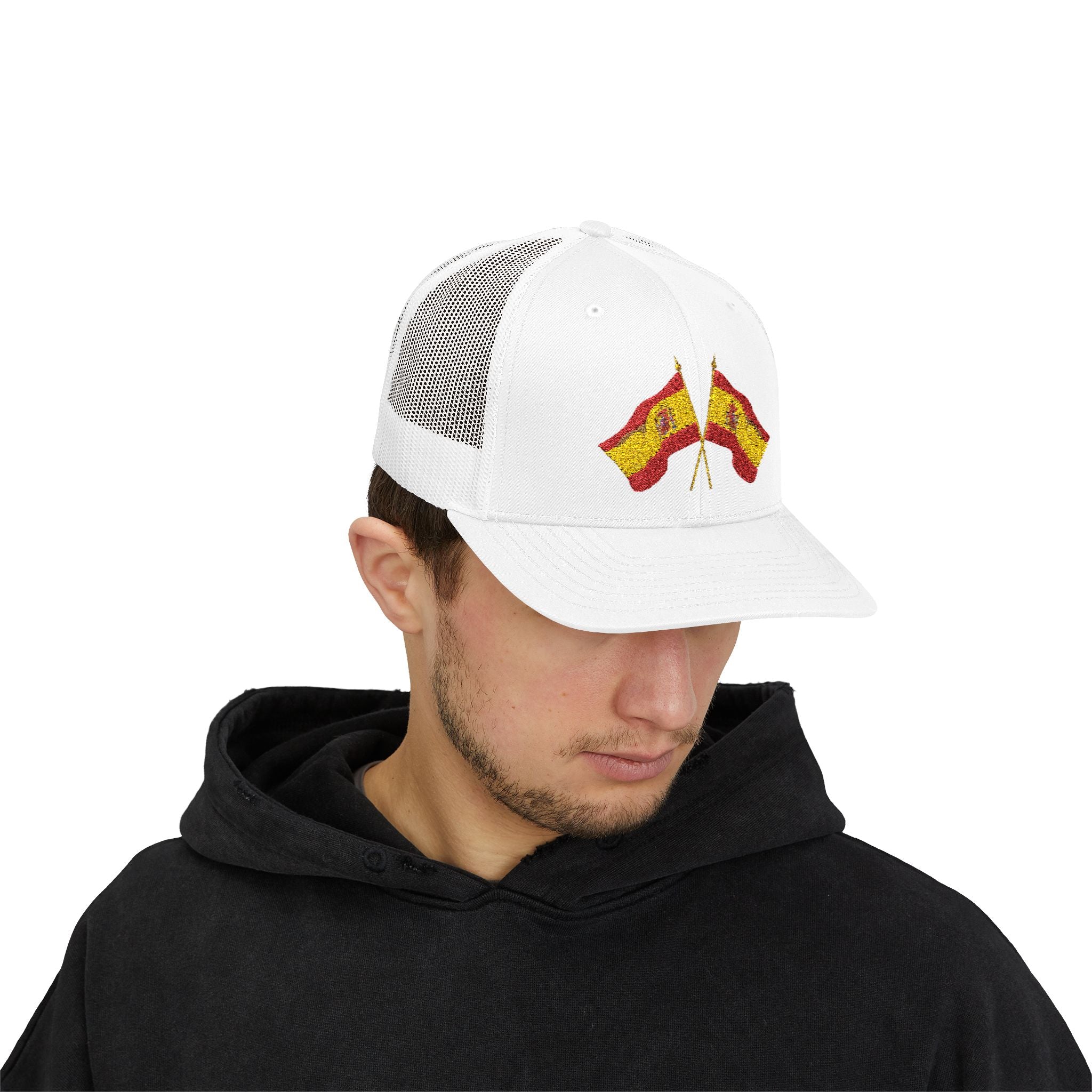 Spanish Flag Trucker Cap - Glitter Crossed Flags Snapback for Spain Fans