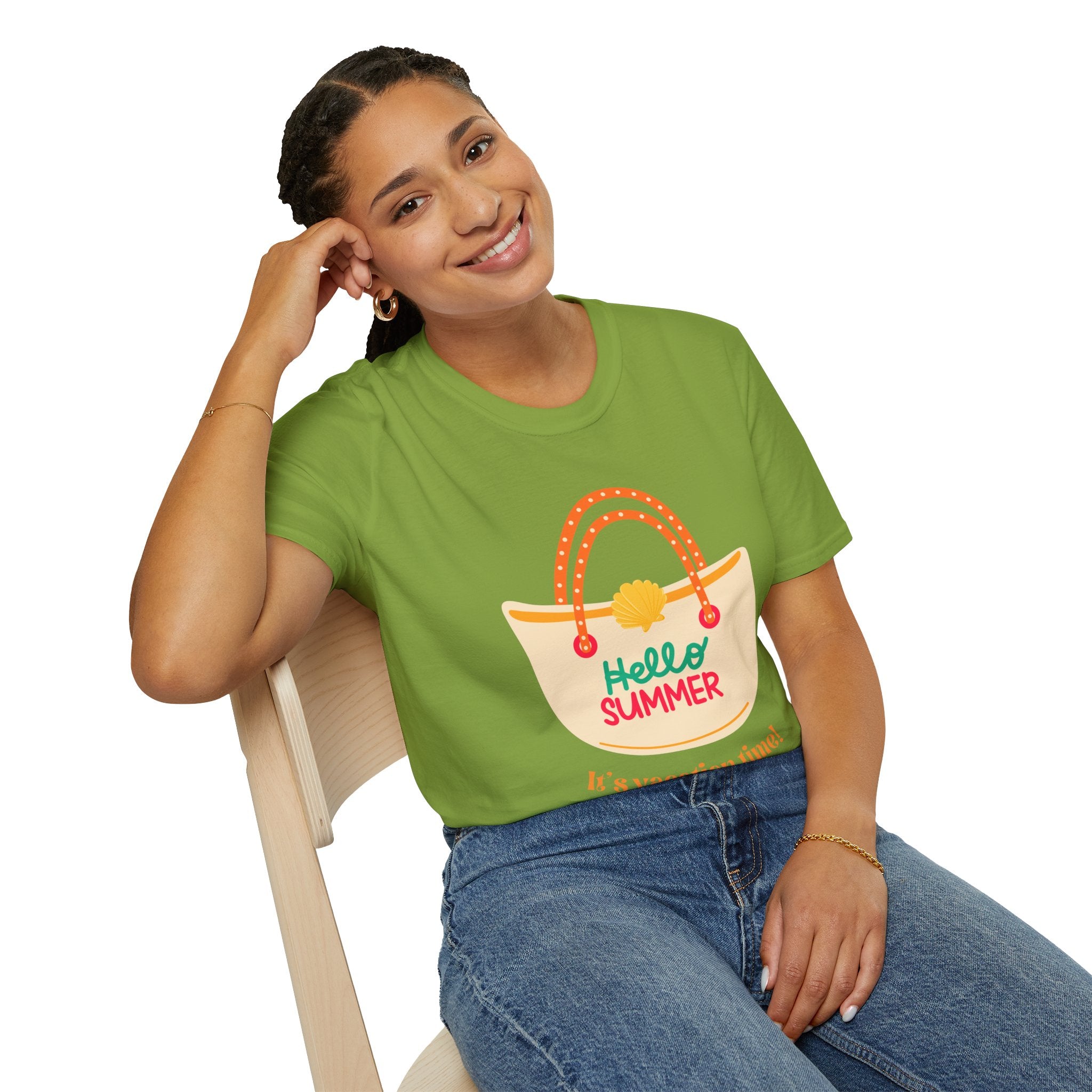 Hello Summer Tote Graphic T-Shirt — "Hello Summer, It’s Vacation Time!"