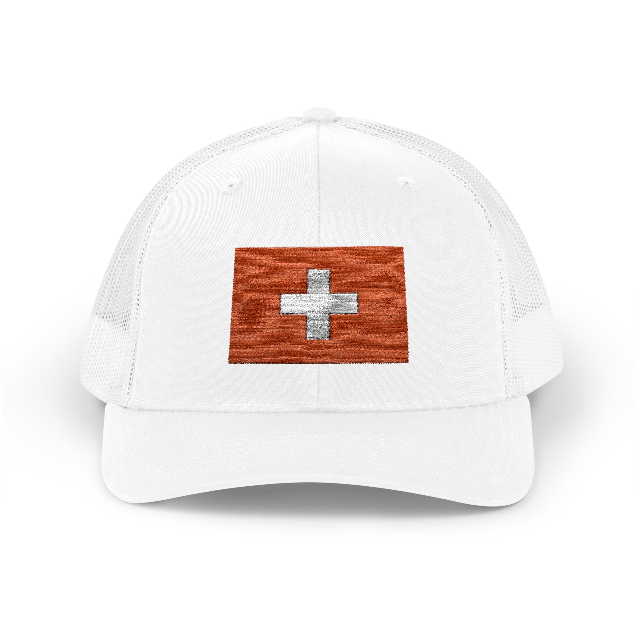 Switzerland Flag Trucker Cap — Embroidered Cross Snapback Hat