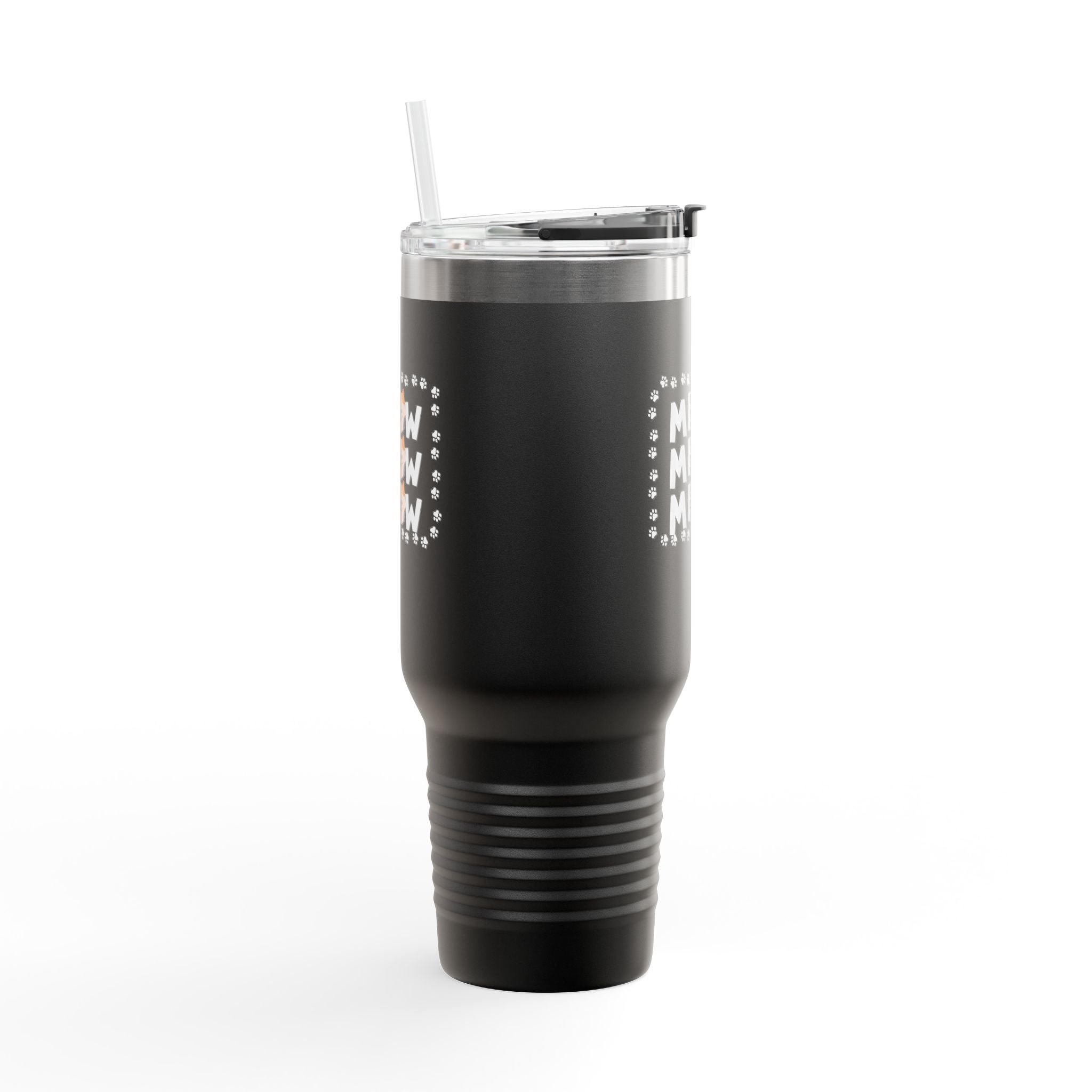 40oz Insulated Travel Mug — Red "MEOW MEOW" Cute Cat Paw Design