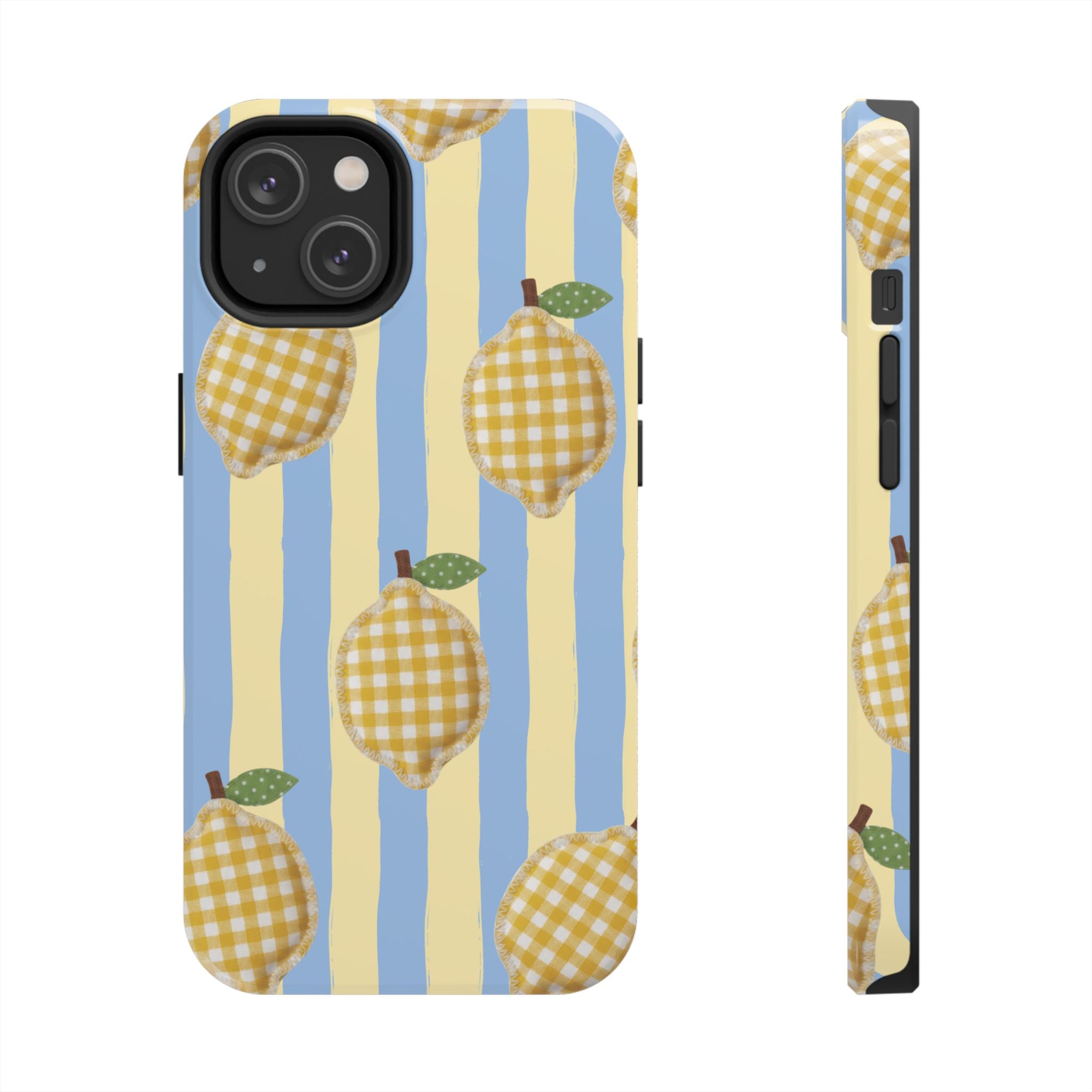 Tough Phone Case — Blue & Yellow Gingham Lemon Design