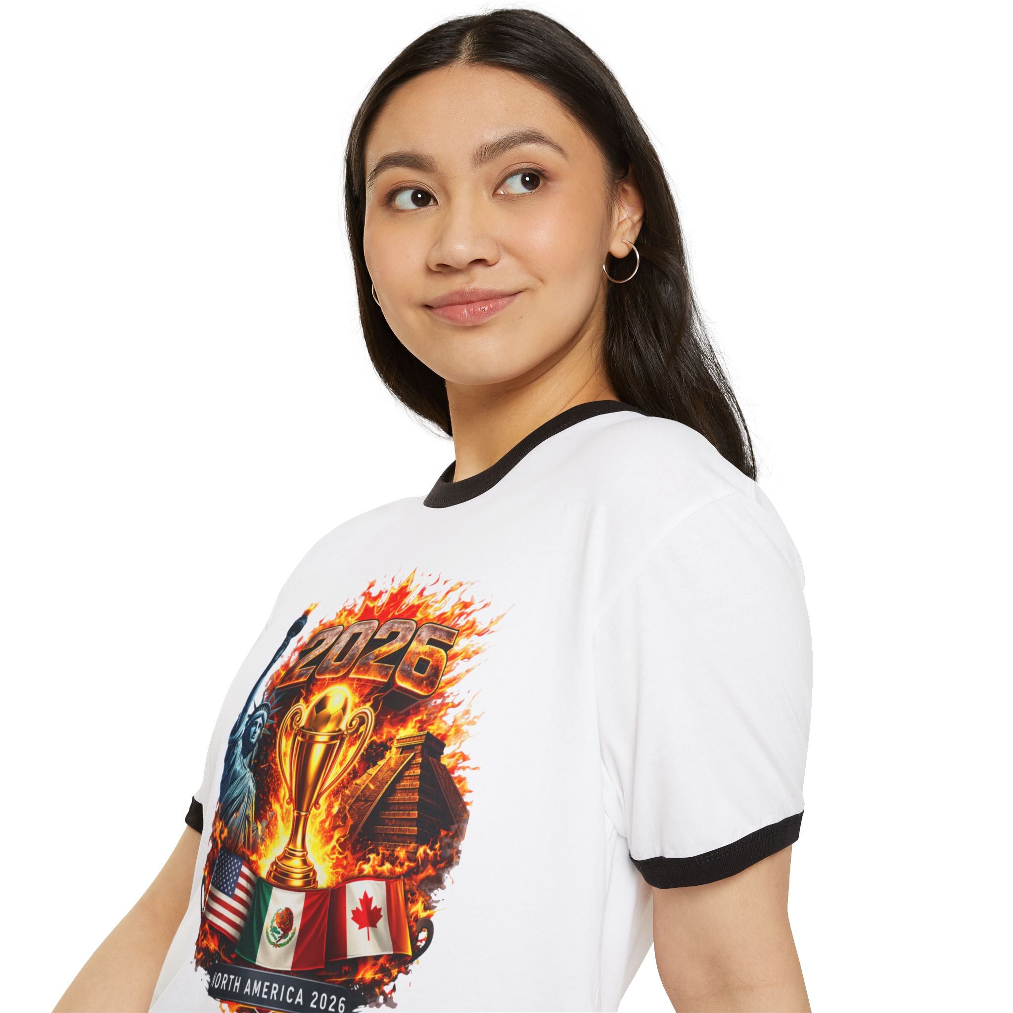 2026 North America Cup Ringer T-Shirt — USA Canada Mexico Trophy Design