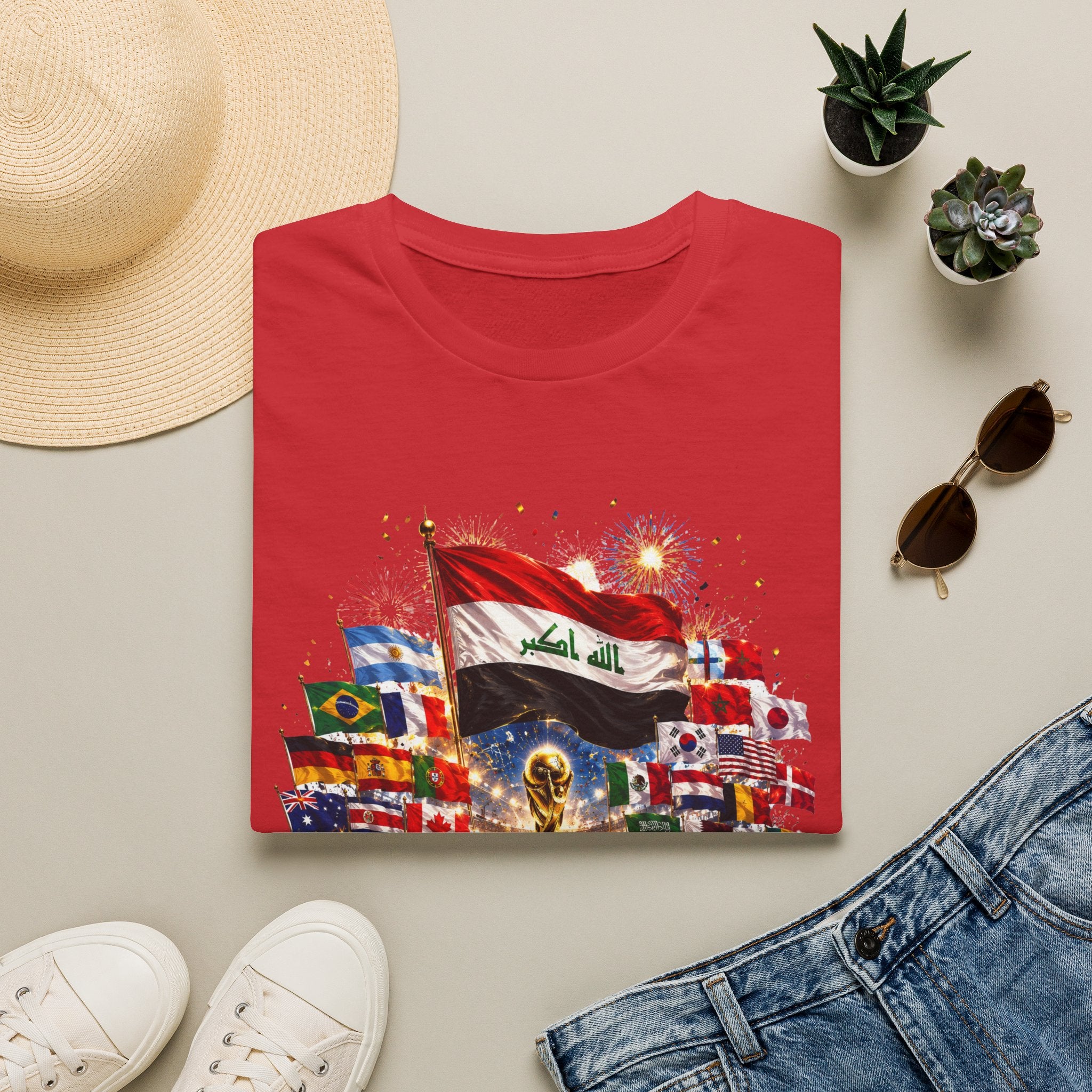Iraq Flag T-Shirt — Arabic Pride Design (’فرحنا واللي يحبنا ’)