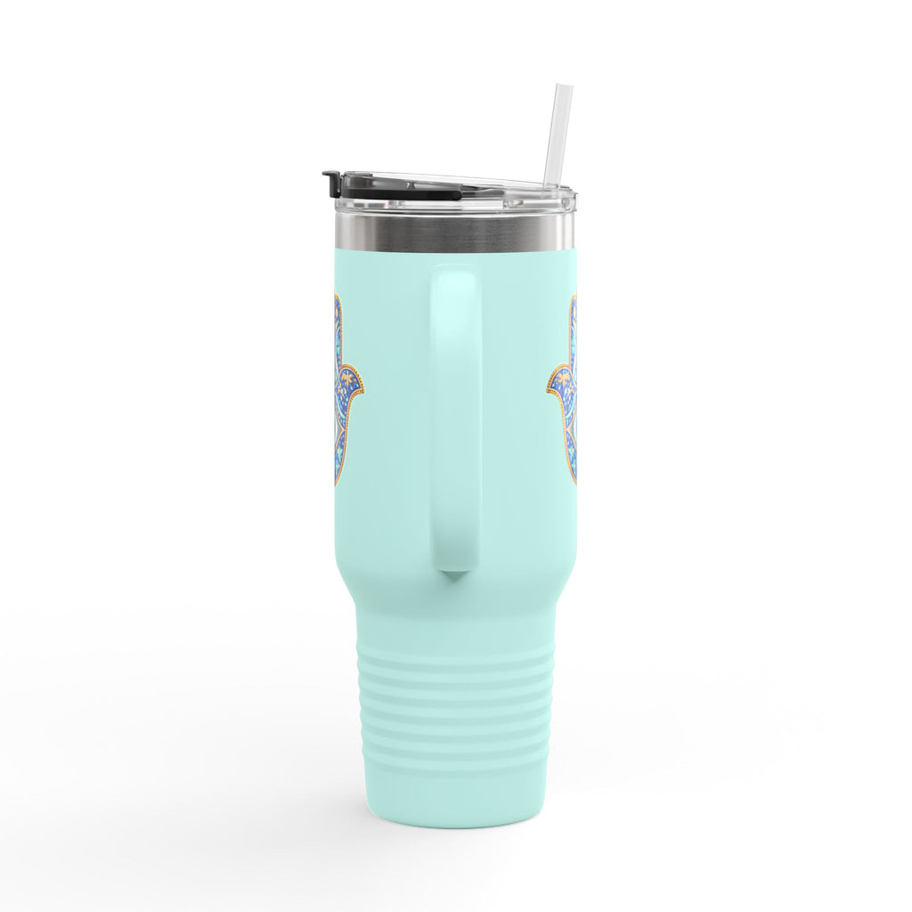 Hamsa Hand 40oz Insulated Travel Mug — Blue Evil Eye Tumbler