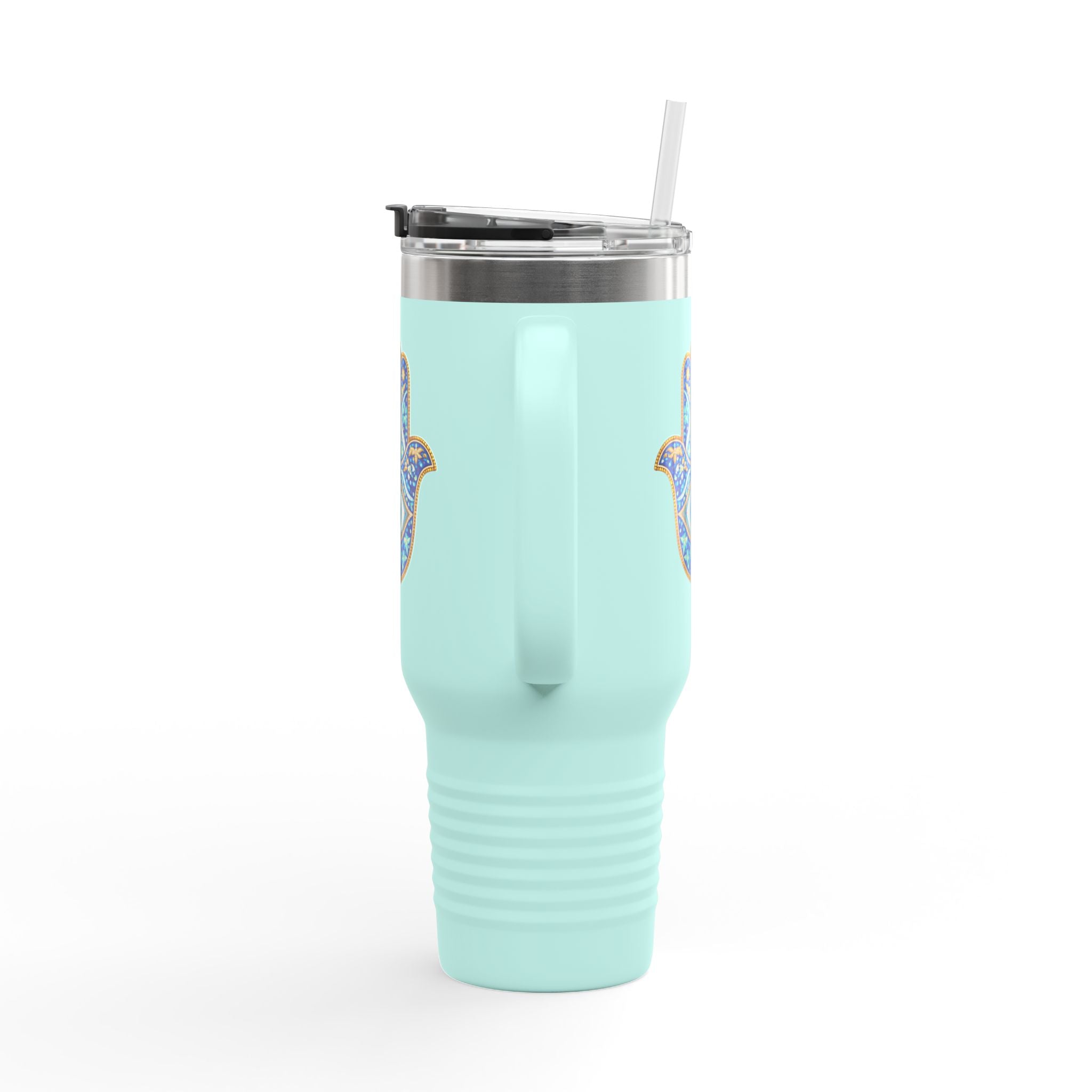 Hamsa Hand 40oz Insulated Travel Mug — Blue Evil Eye Tumbler
