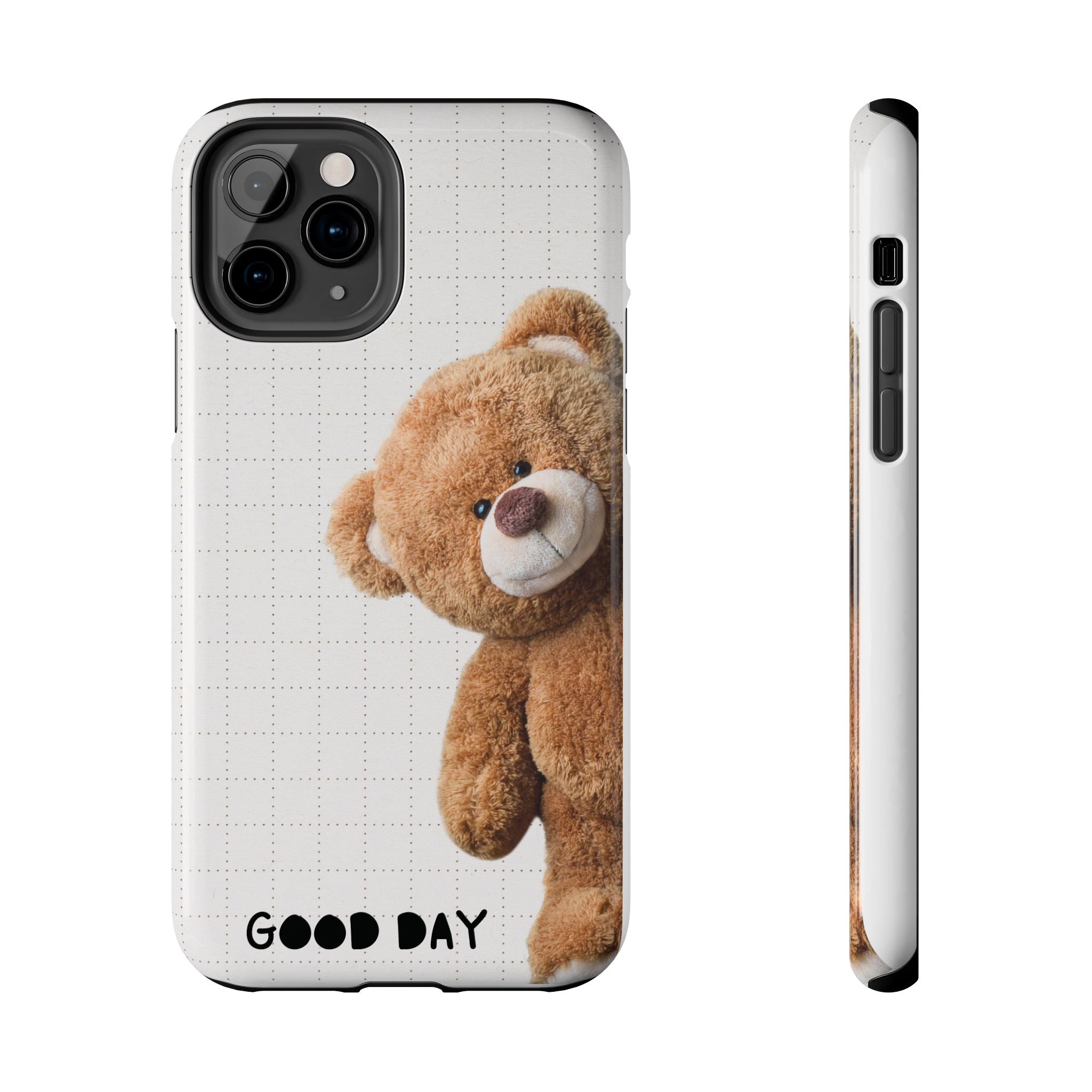 Teddy Bear Tough Phone Case — Cute Plush Peeking Design, Protective Shockproof Cover