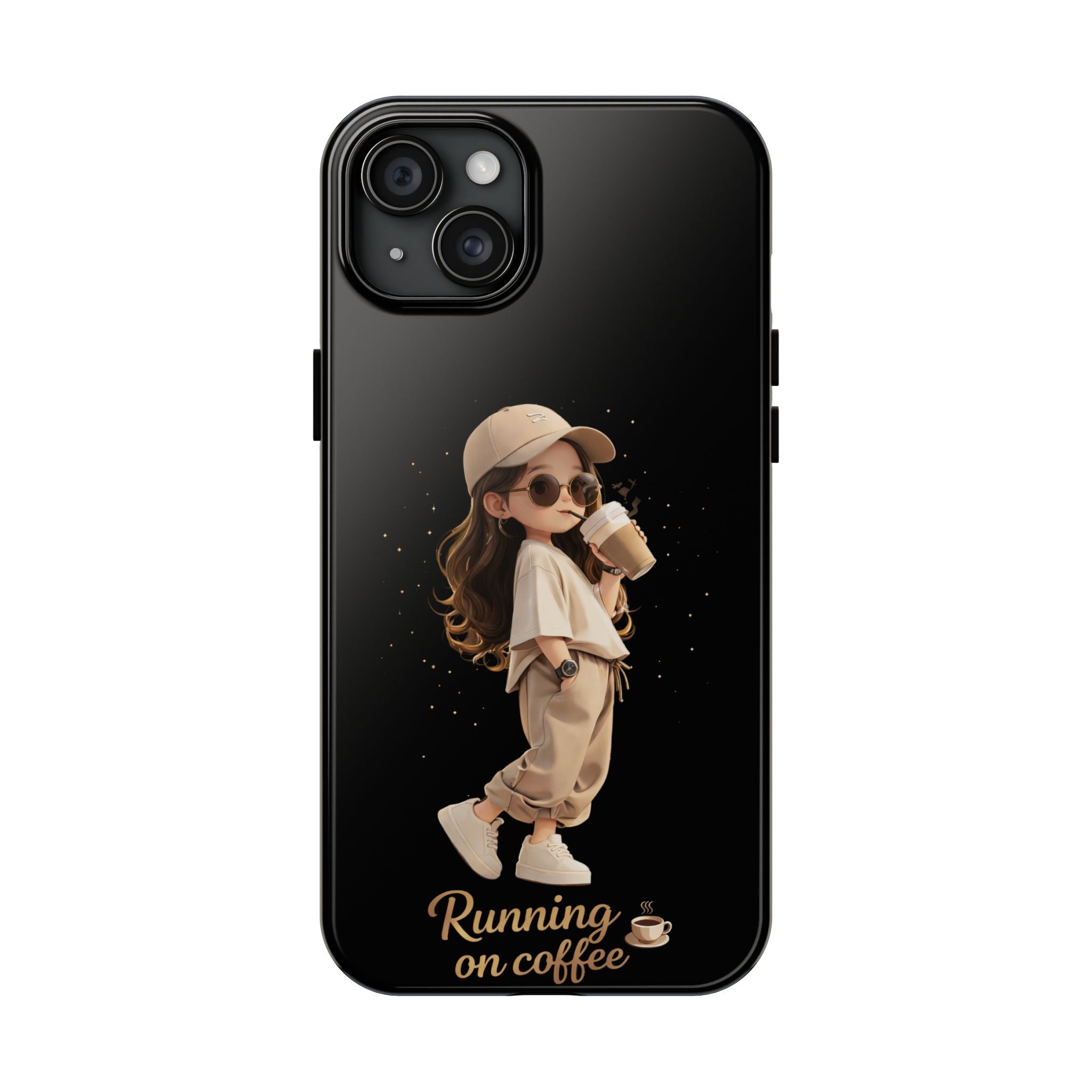 Phone Case — 'Running on Coffee' Cute Coffee Girl Protective Case