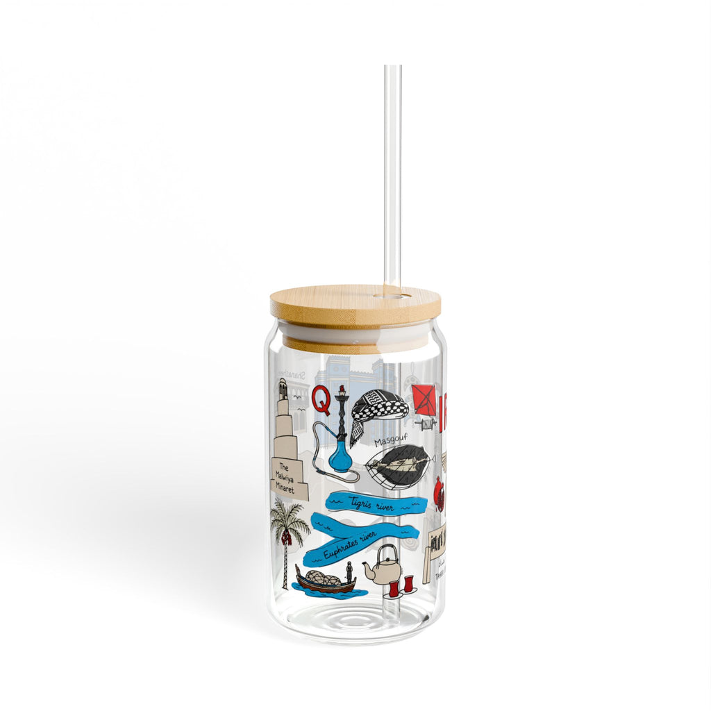 Iraq Travel Collage Sipper Glass — 16oz Souvenir Tumbler with Straw