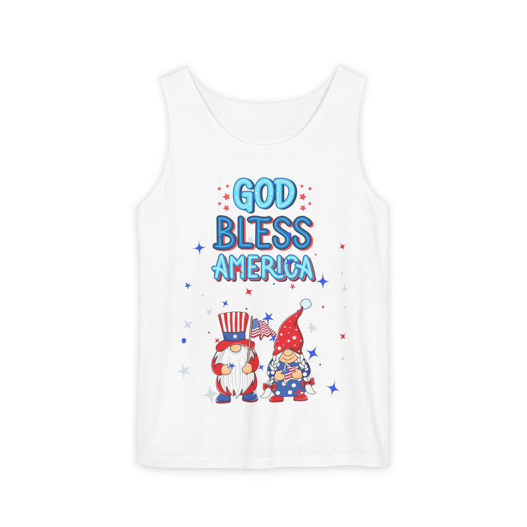 God Bless America Gnome Tank Top — Patriotic 4th of July Summer Shirt