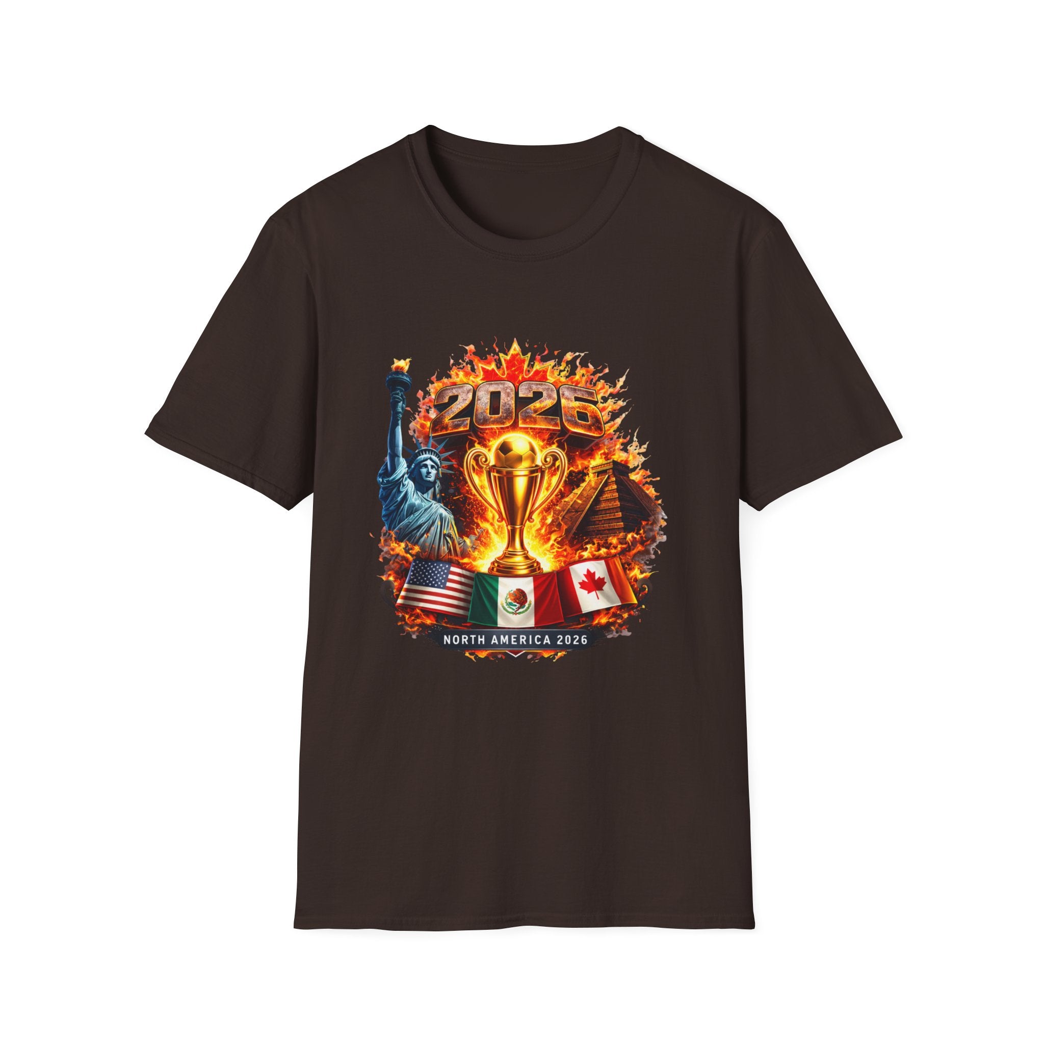 2026 North America Soccer Cup T-Shirt — Trophy, Statue of Liberty & Flags Graphic