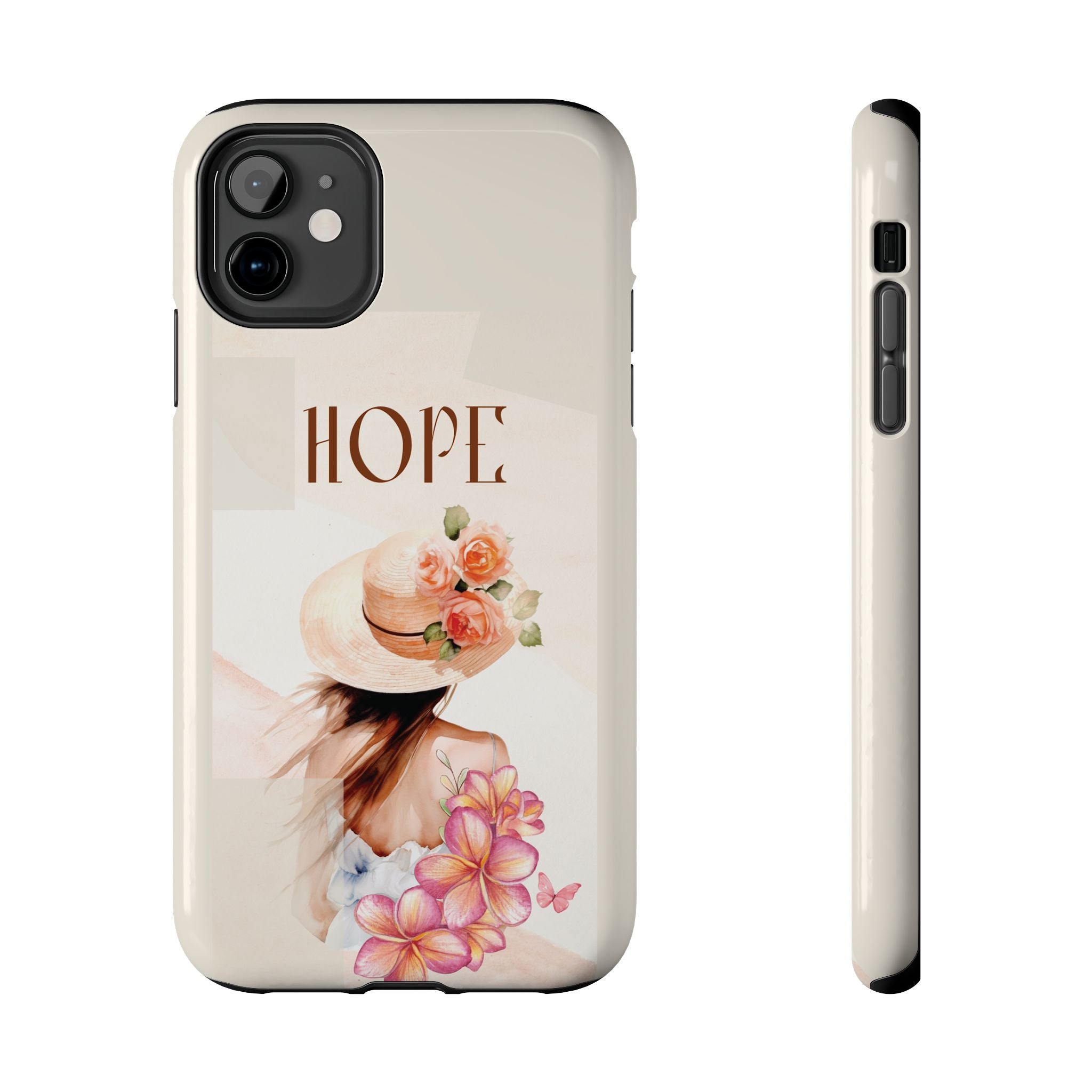 Hope Floral Tough Phone Case — Protective iPhone Case with Watercolor Girl & Flowers