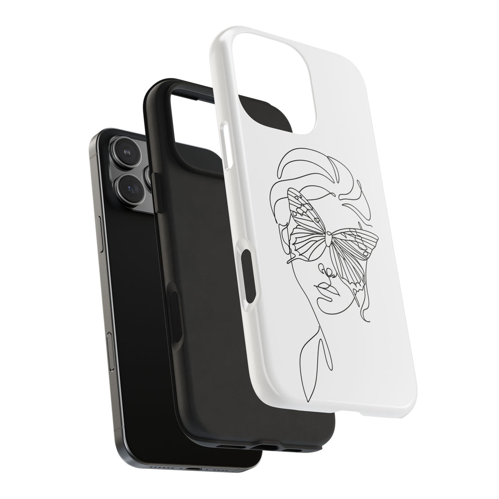 Butterfly Line Art Tough Phone Case — Minimalist Woman Face Design