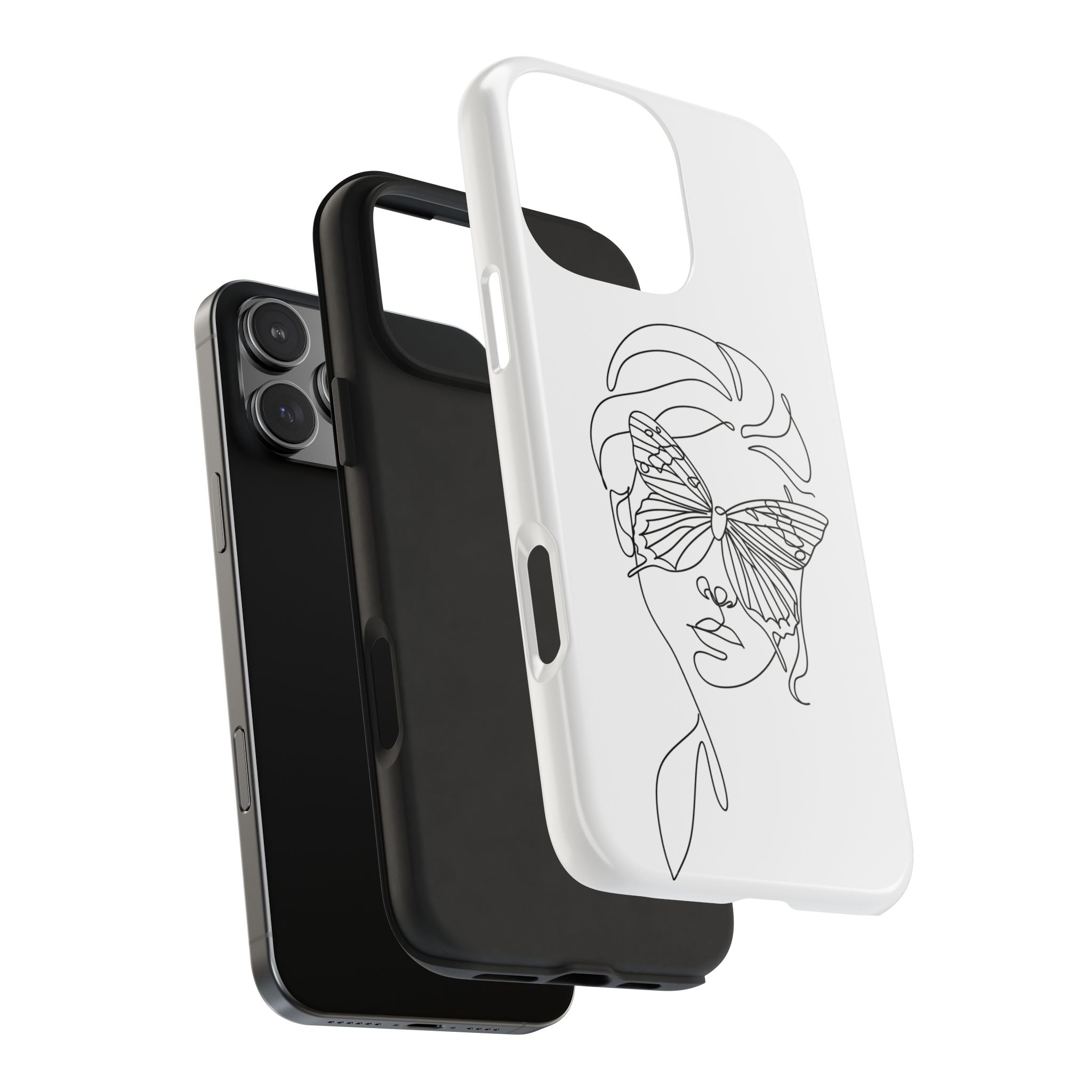 Butterfly Line Art Tough Phone Case — Minimalist Woman Face Design