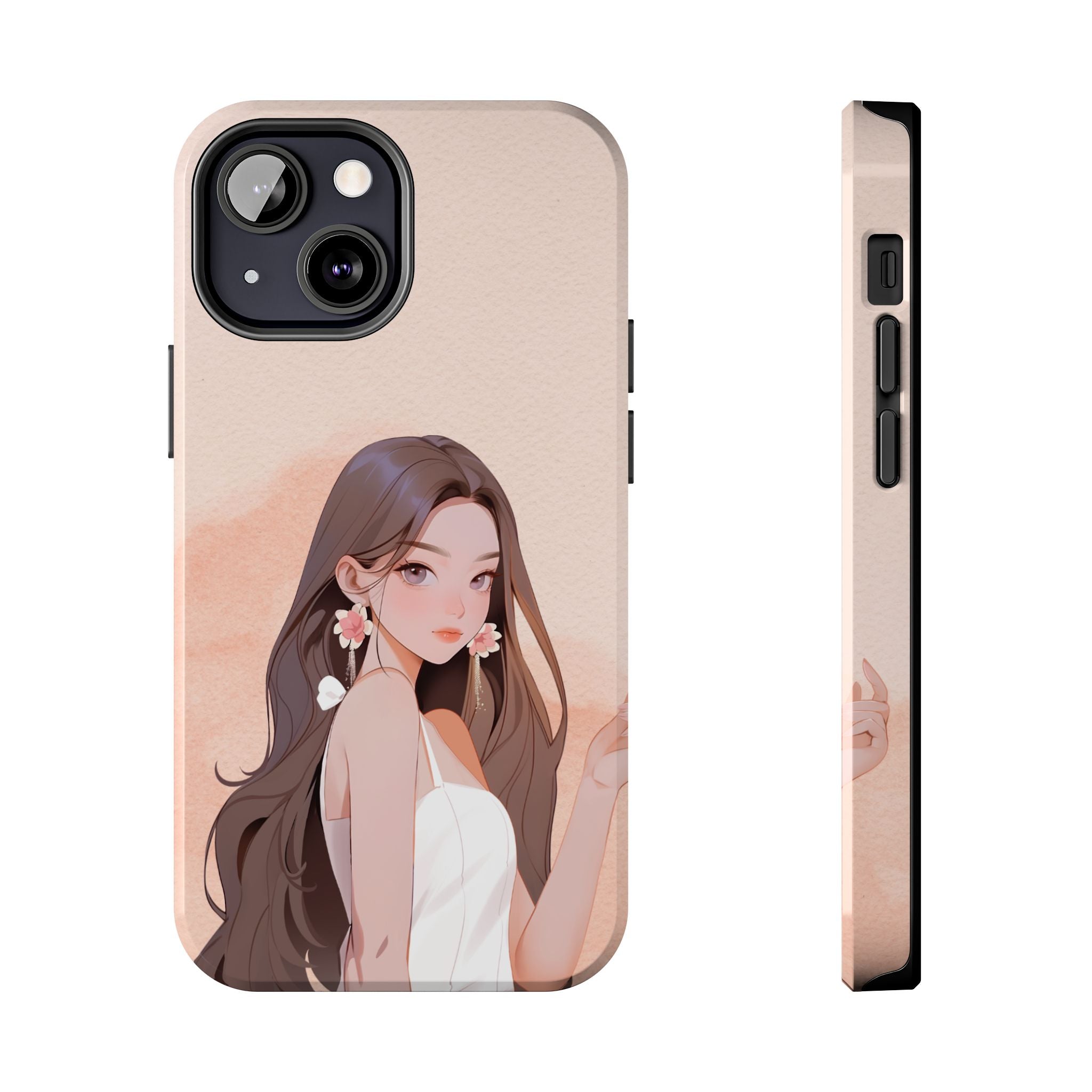 Tough Phone Case — Elegant Anime Girl Illustration, Protective Slim Phone Cover