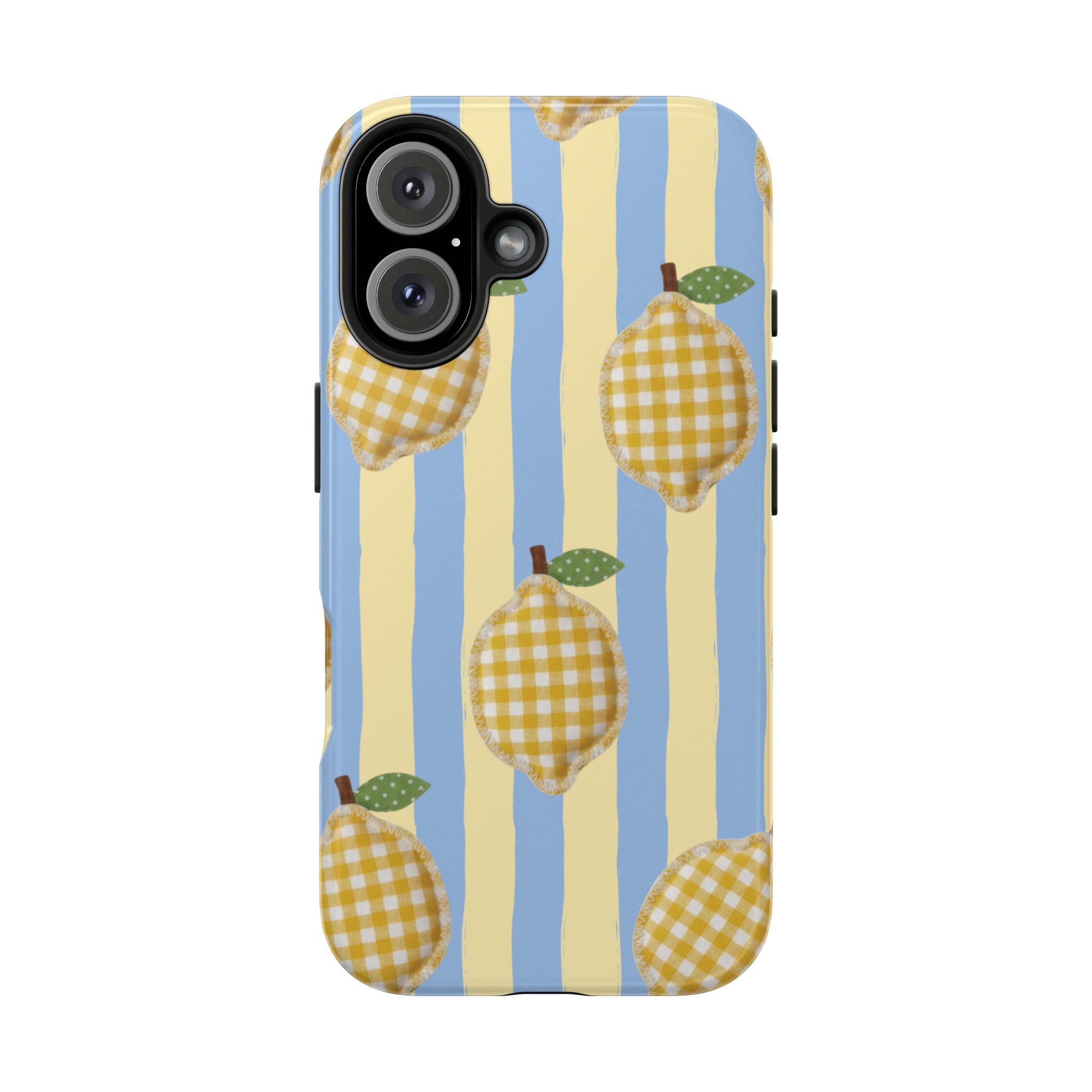 Tough Phone Case — Blue & Yellow Gingham Lemon Design