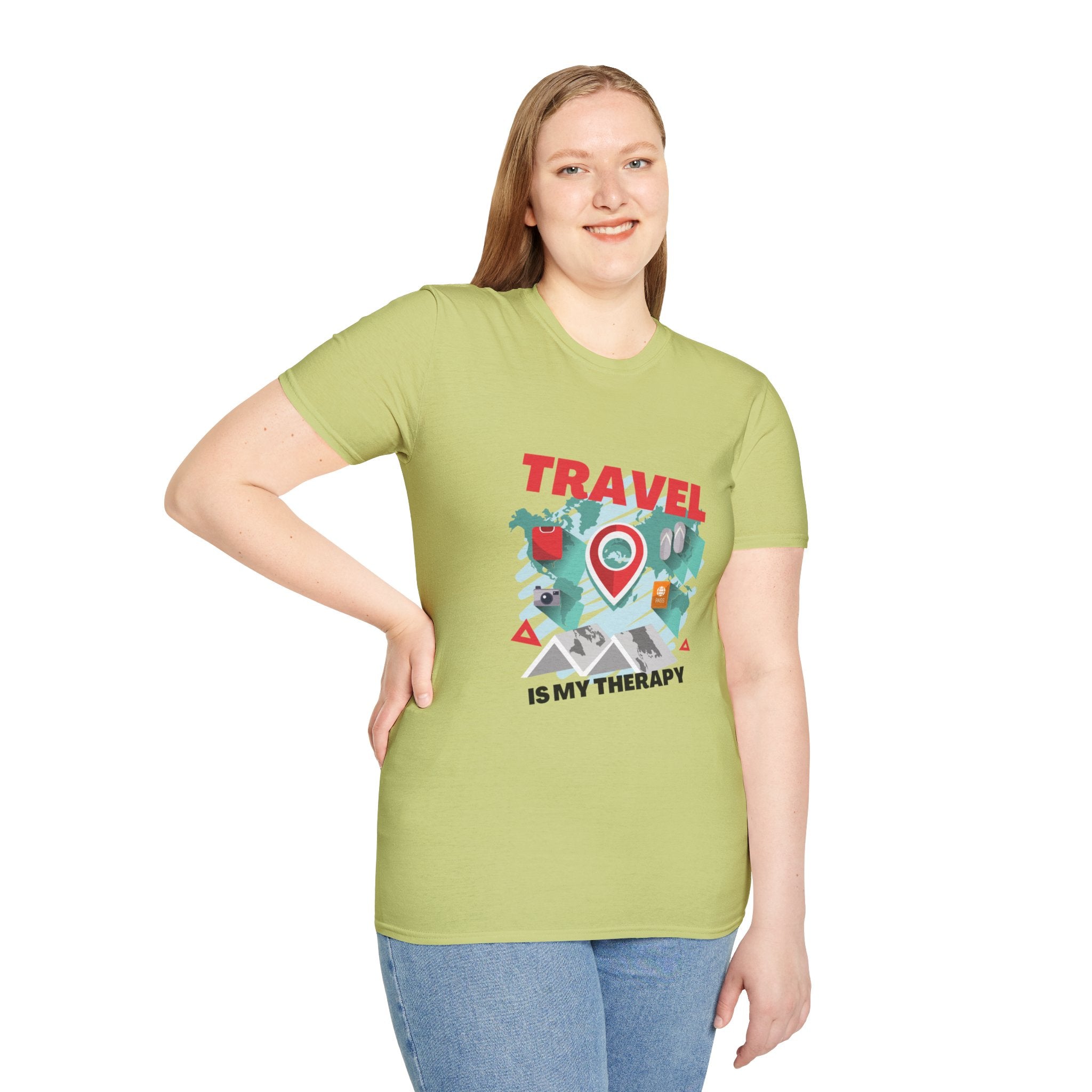 Travel Is My Therapy T-Shirt — Wanderlust Map Tee for Travelers & Adventure Lovers