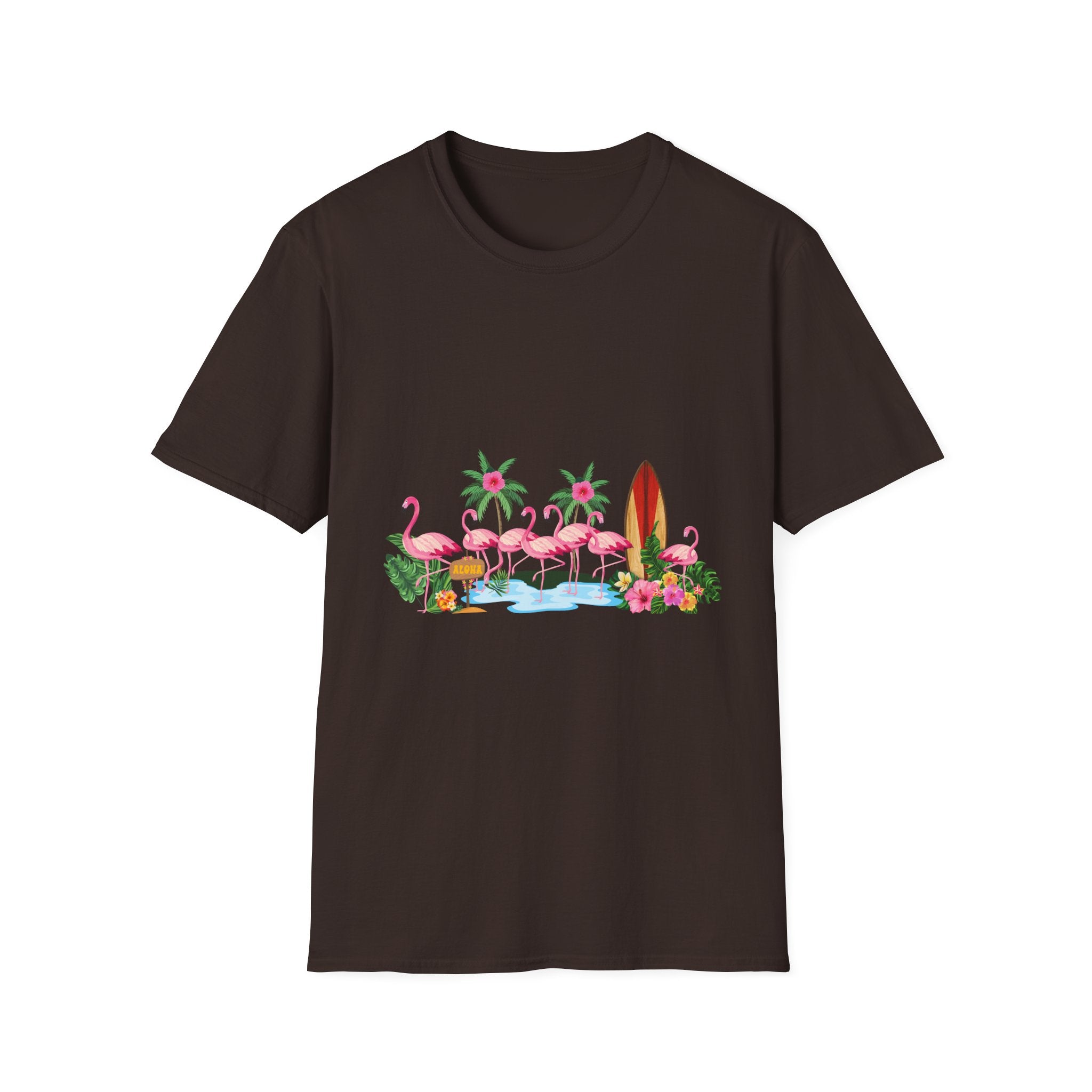 T-Shirt - Tropical Flamingo Surf Scene Graphic Tee