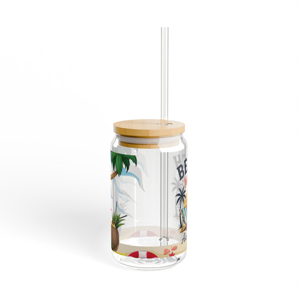 Beach Mode 16oz Sipper Glass — 'Always On' Tropical Tumbler with Straw