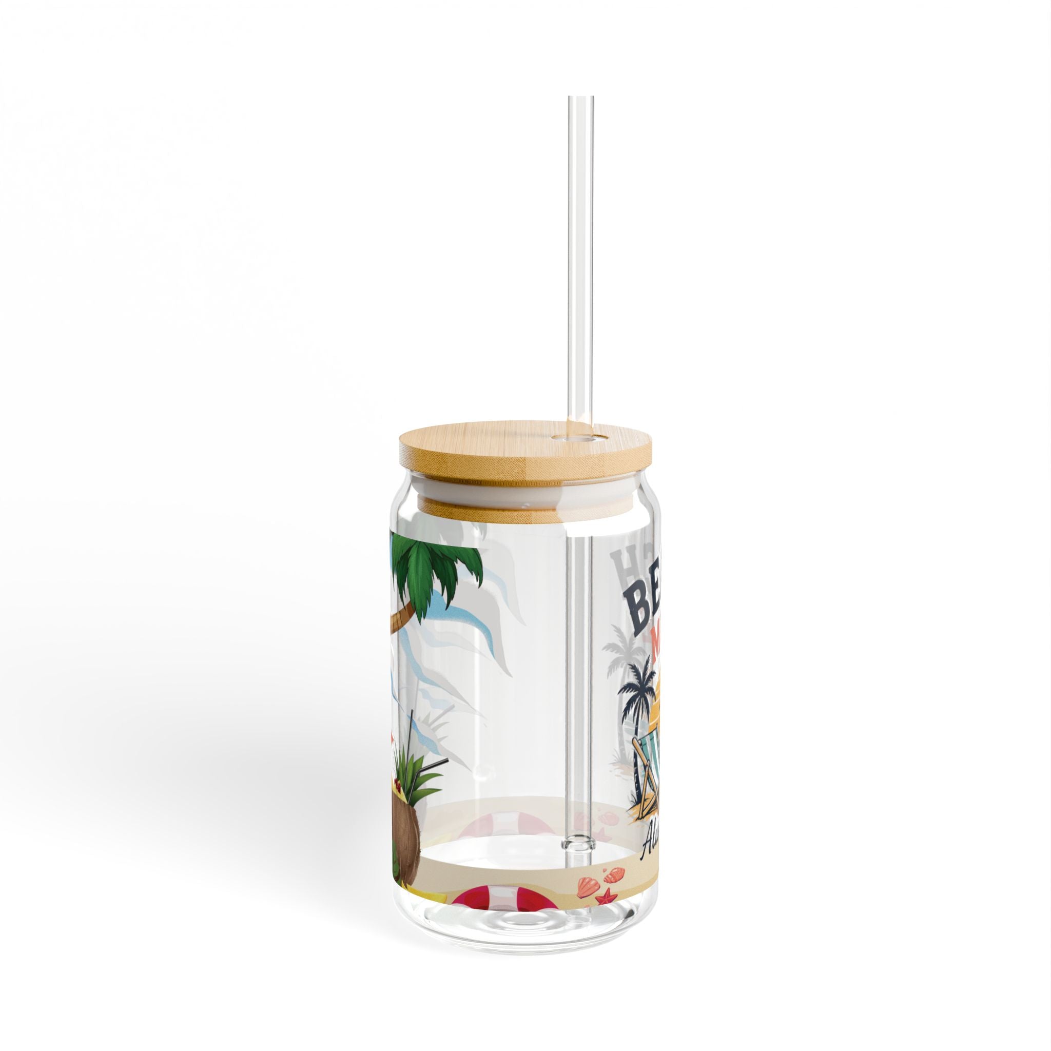 Beach Mode 16oz Sipper Glass — 'Always On' Tropical Tumbler with Straw