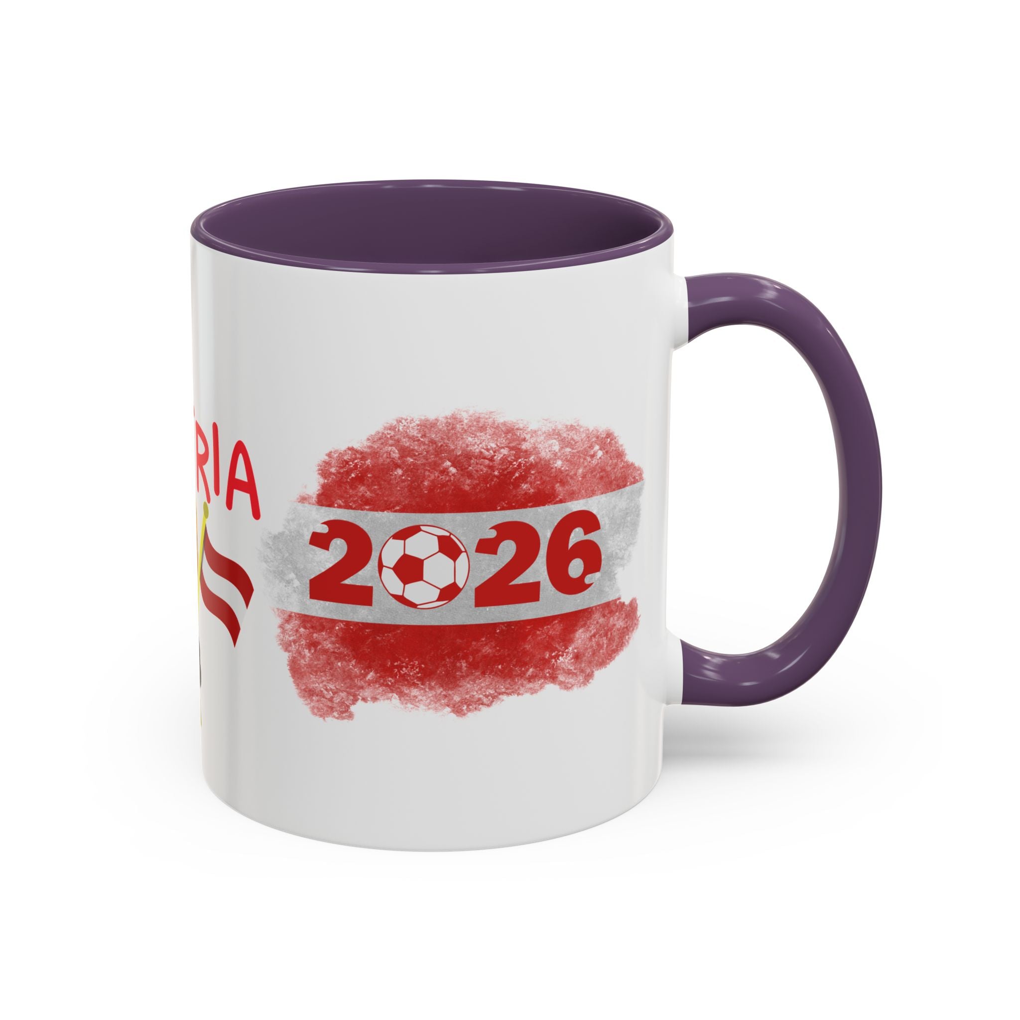 Austria 2026 Soccer Cup Accent Coffee Mug — Red Flag & Trophy Design (11/15oz)