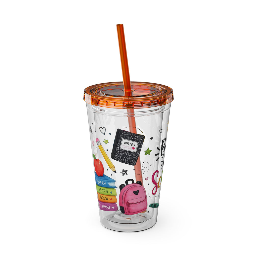 Back to School 16oz Tumbler with Straw – Cute School Supplies Design