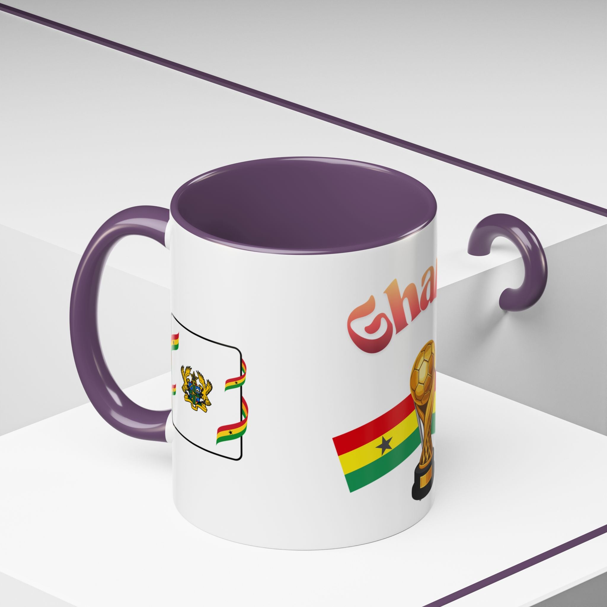 Ghana Soccer Trophy Accent Coffee Mug — Ghana Flag Football Cup Design (11/15oz)