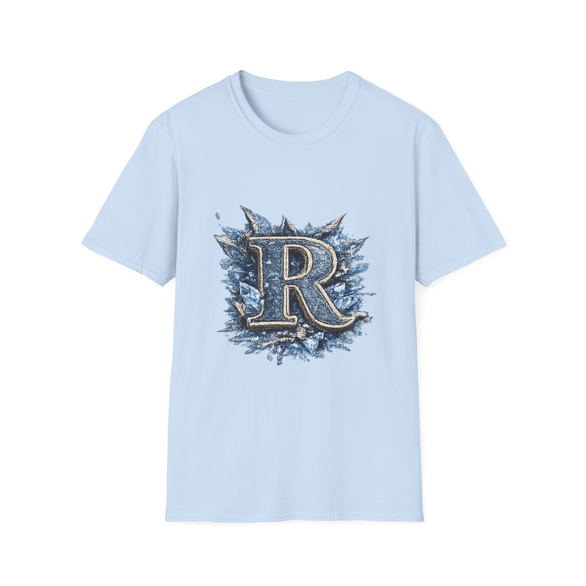 R Crest Graphic T-Shirt — Vintage Blue Letter R Logo Tee