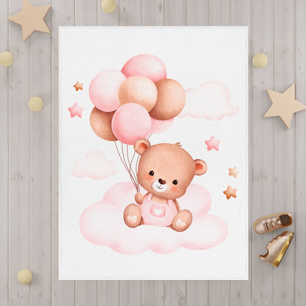 Pink Teddy Balloon Toddler Blanket — Soft Baby Shower & Nursery Throw