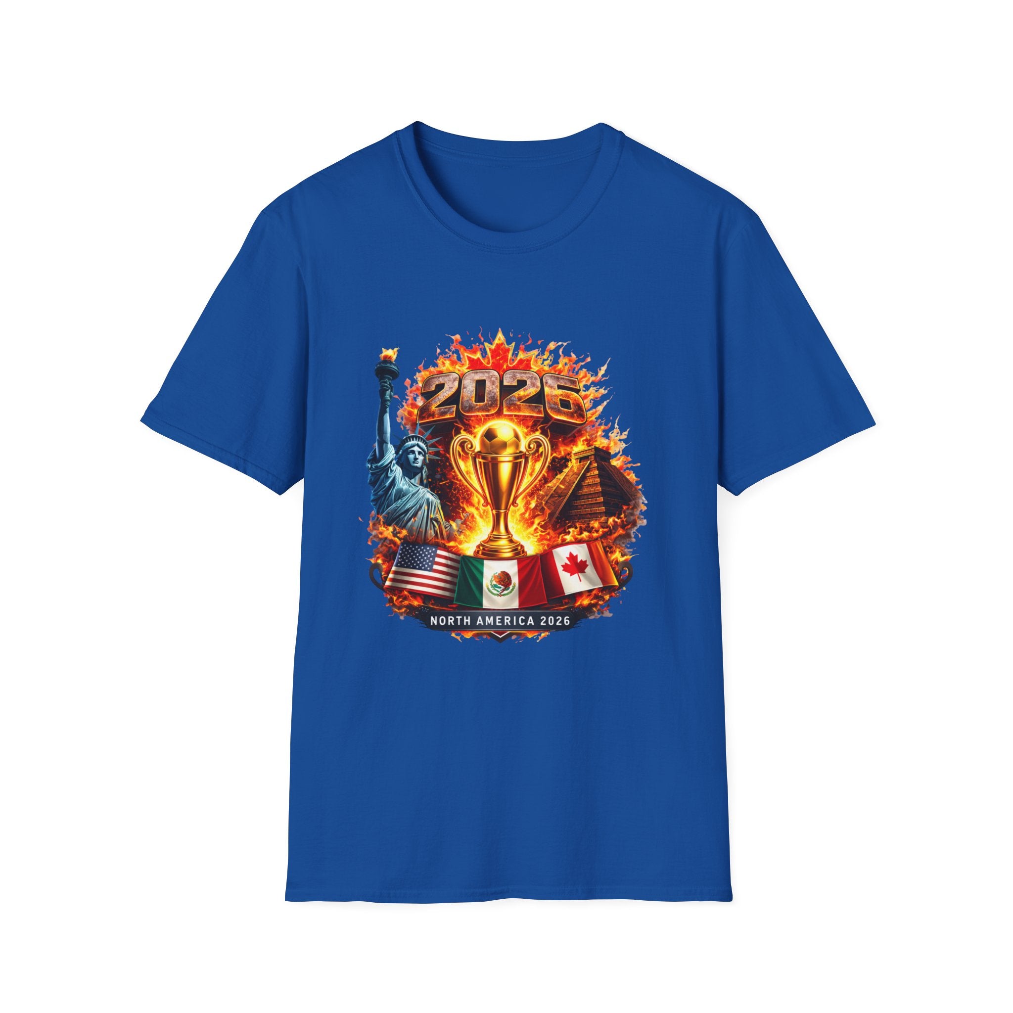 2026 North America Soccer Cup T-Shirt — Trophy, Statue of Liberty & Flags Graphic