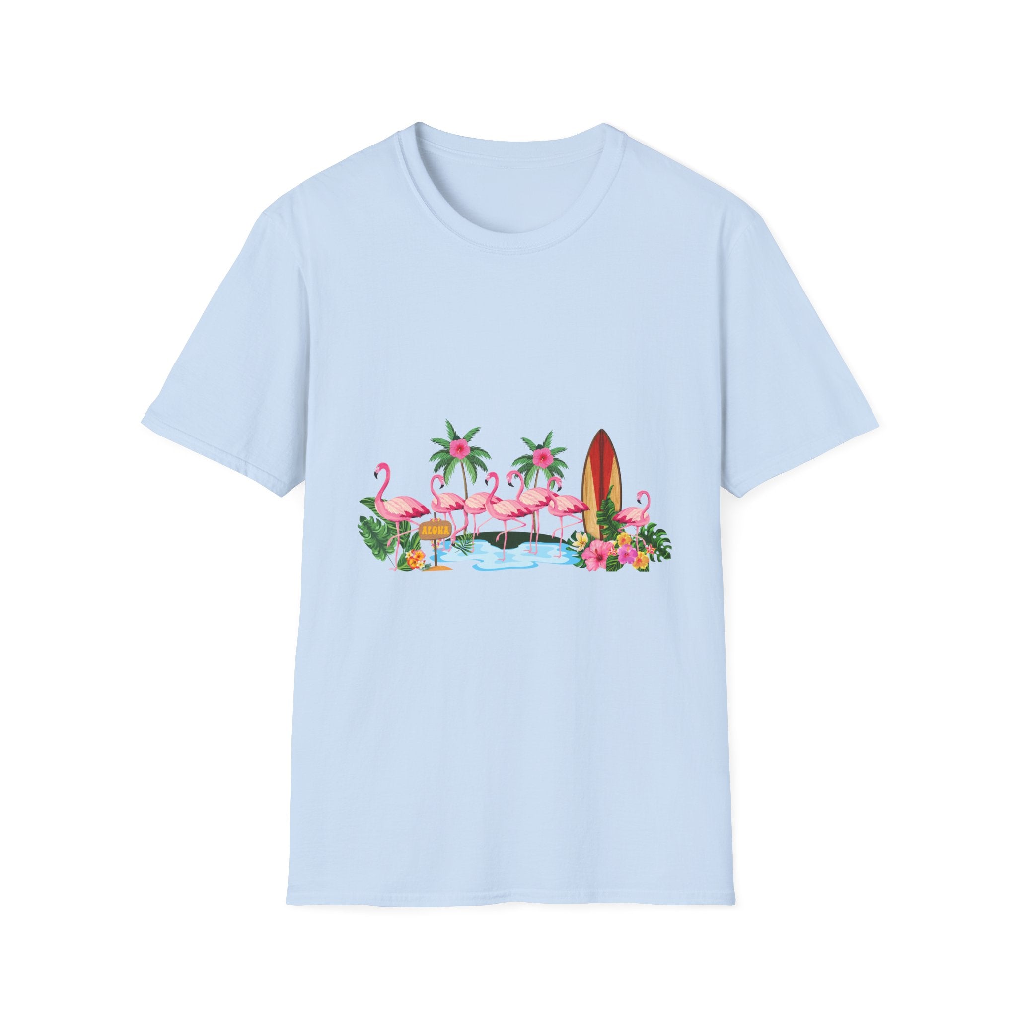 T-Shirt - Tropical Flamingo Surf Scene Graphic Tee