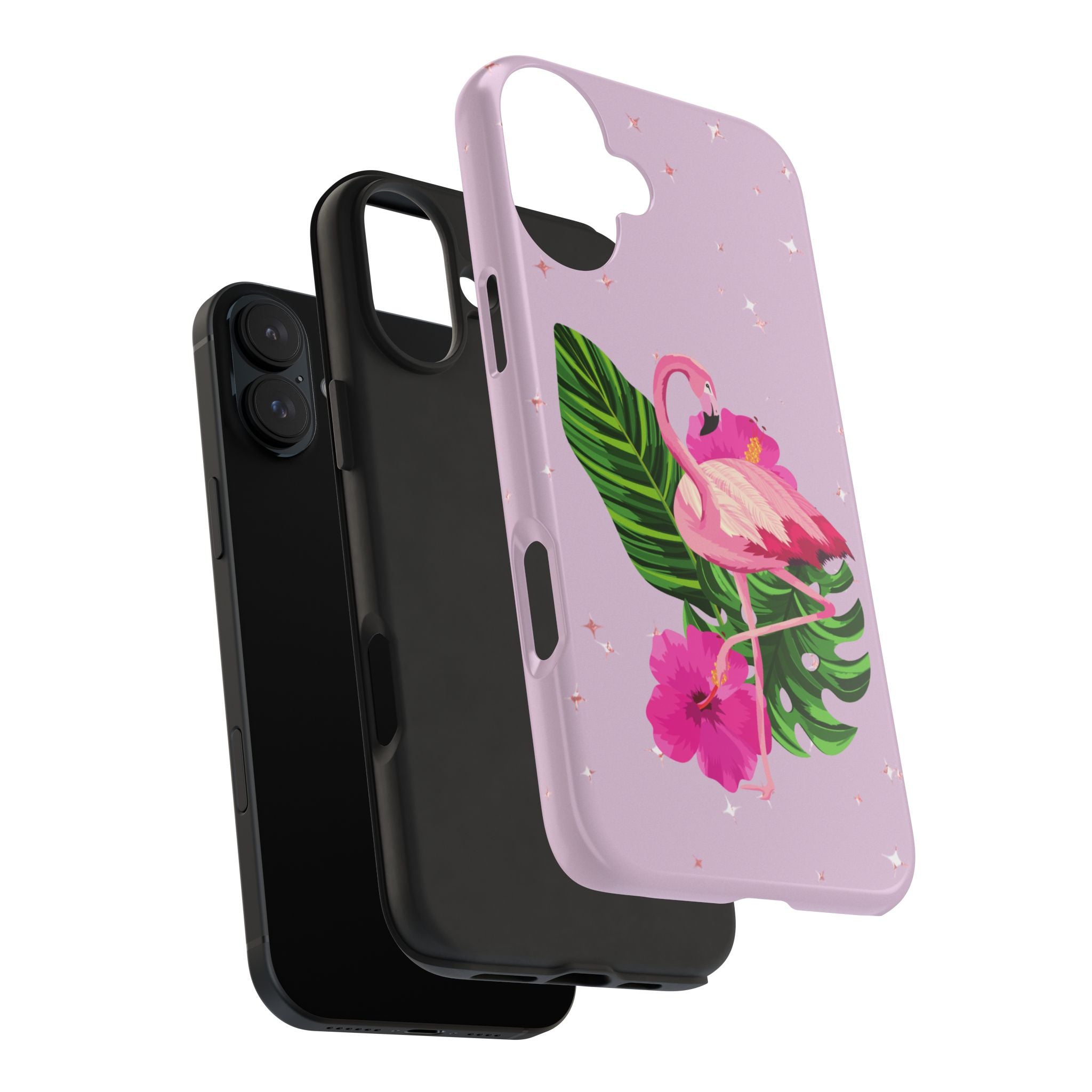 Flamingo Tropical Tough Phone Case — Pink Hibiscus & Palm Leaves