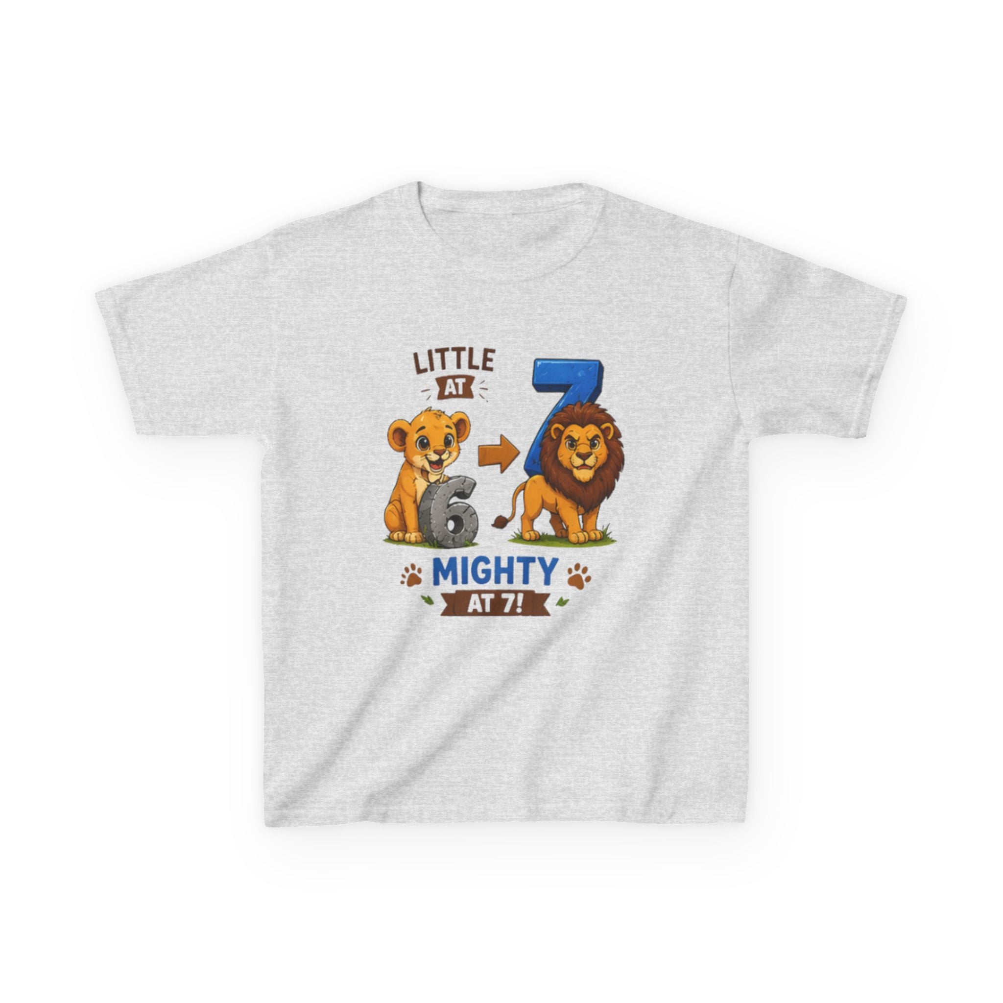 Little at 6, Mighty at 7" Lion Cub Birthday Shirt