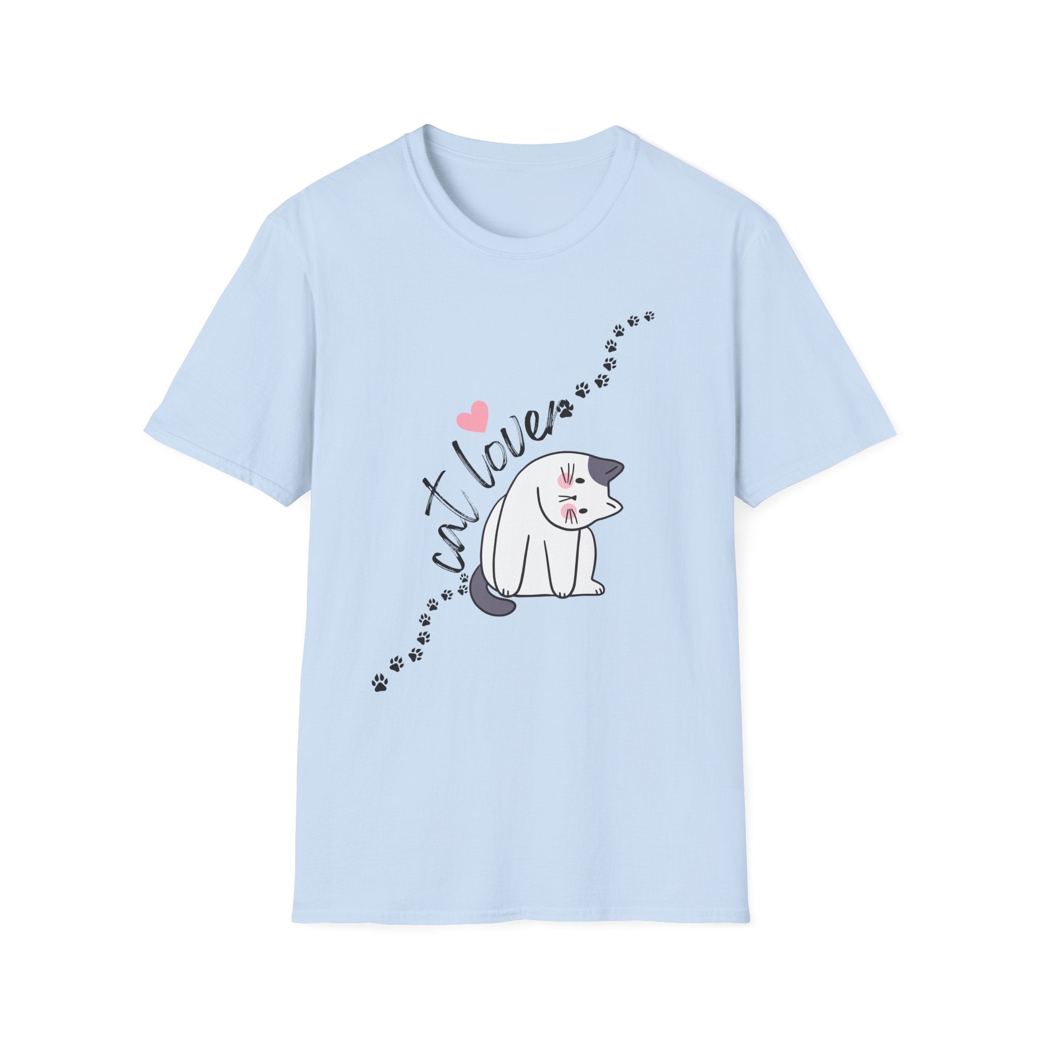Cat Lover T-Shirt – Cute Heart & Pawprint Kitten Graphic
