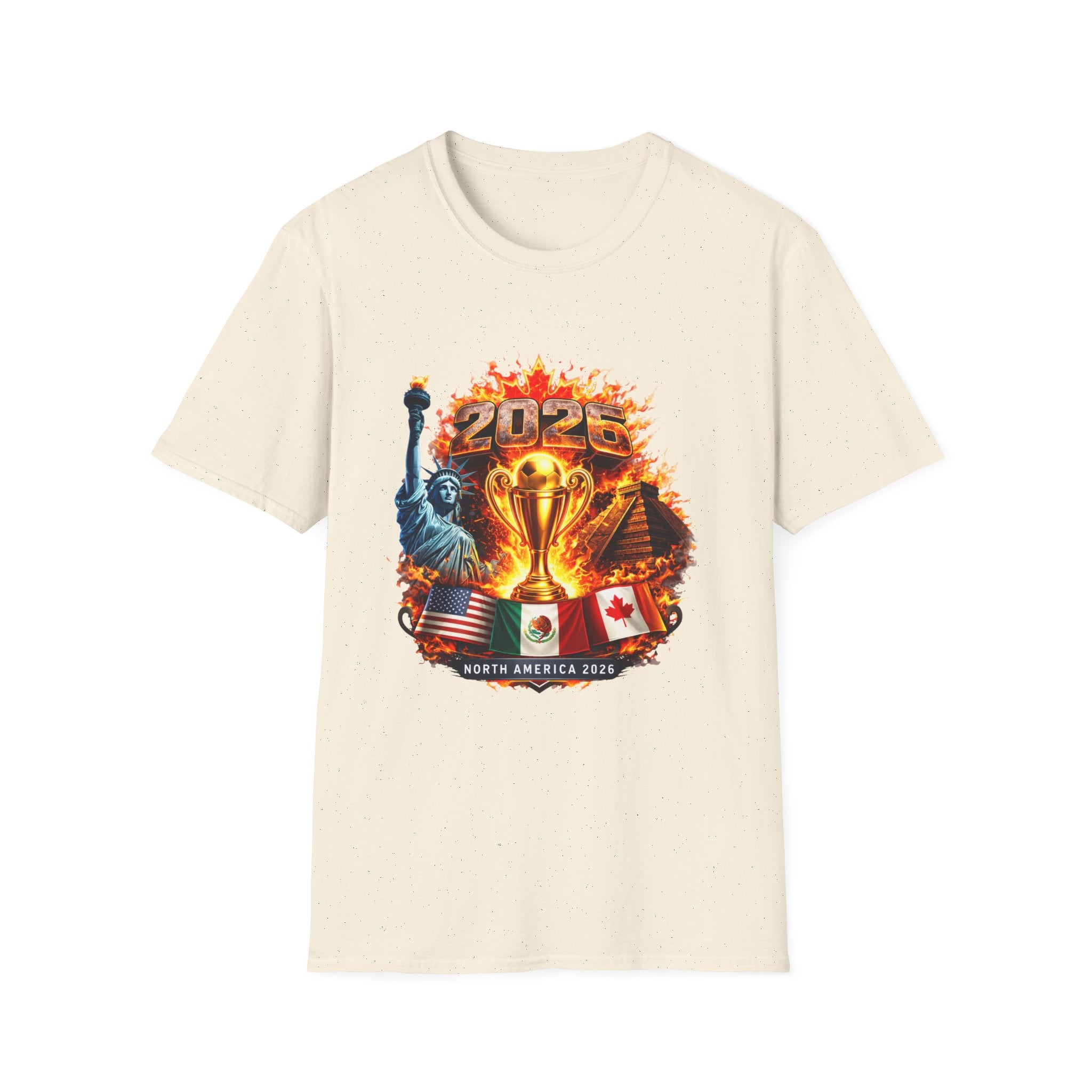 2026 North America Soccer Cup T-Shirt — Trophy, Statue of Liberty & Flags Graphic