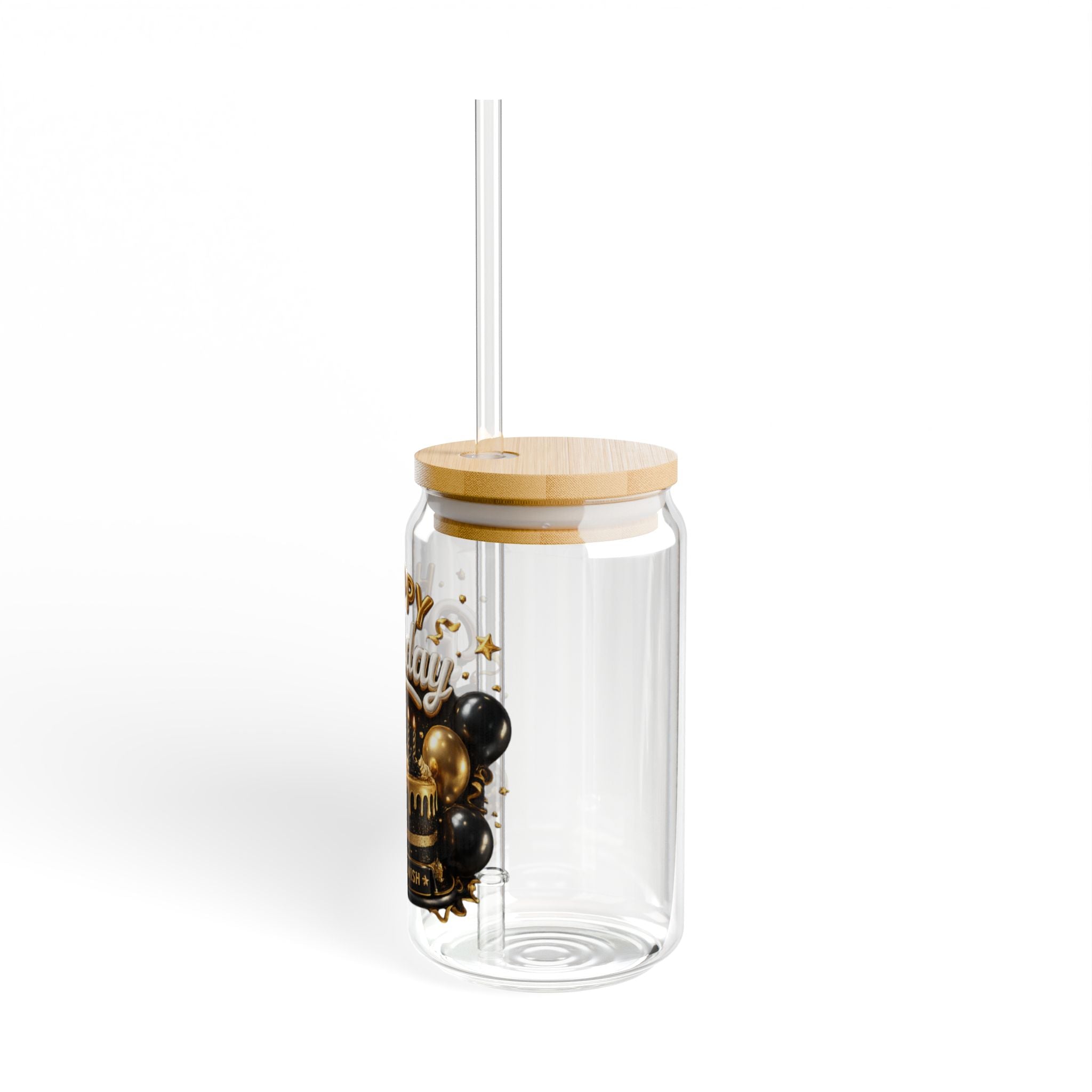 Happy Birthday -Gold Balloon Cake Party Tumbler with Straw