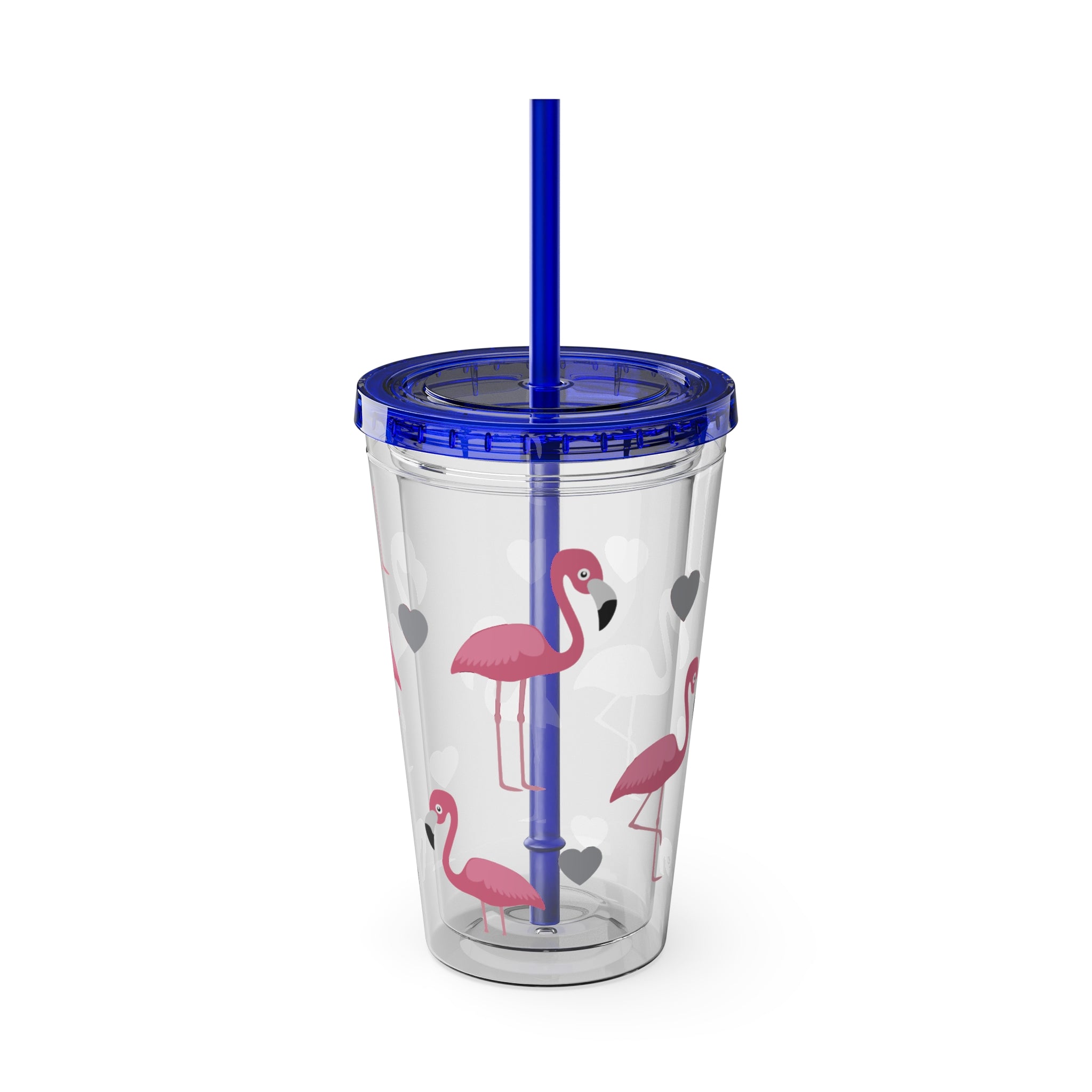 Flamingo Heart 16oz Tumbler with Straw — Cute Pink Flamingo Drink Cup