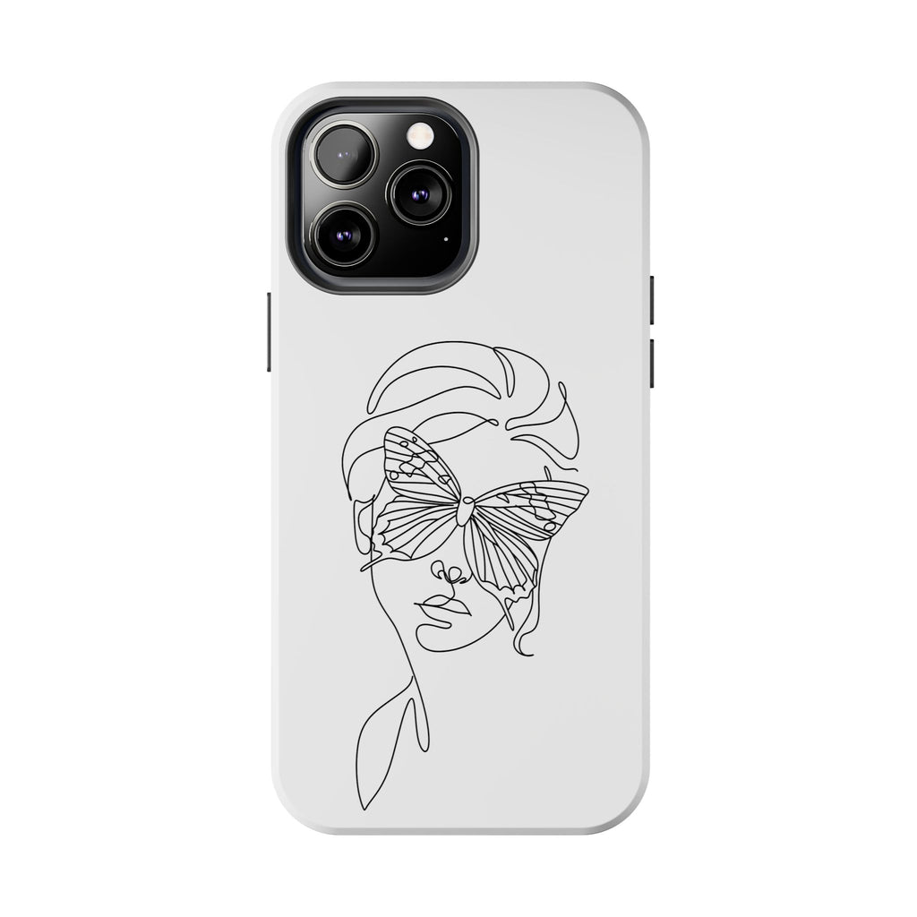 Butterfly Line Art Tough Phone Case — Minimalist Woman Face Design